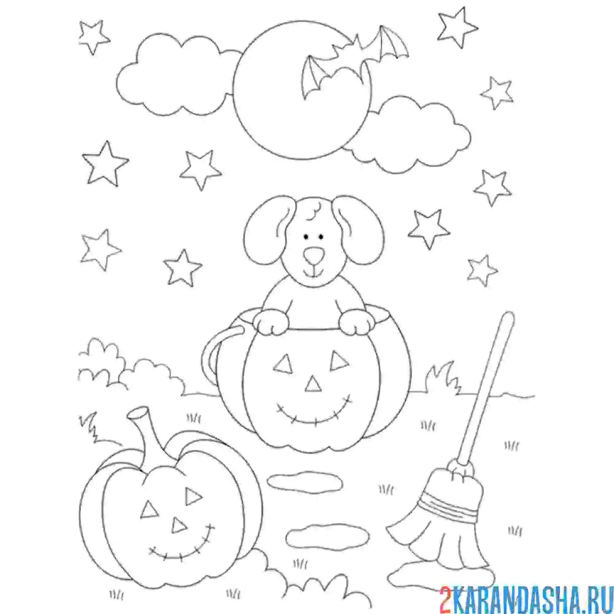 Раскраска собачка в тыкве