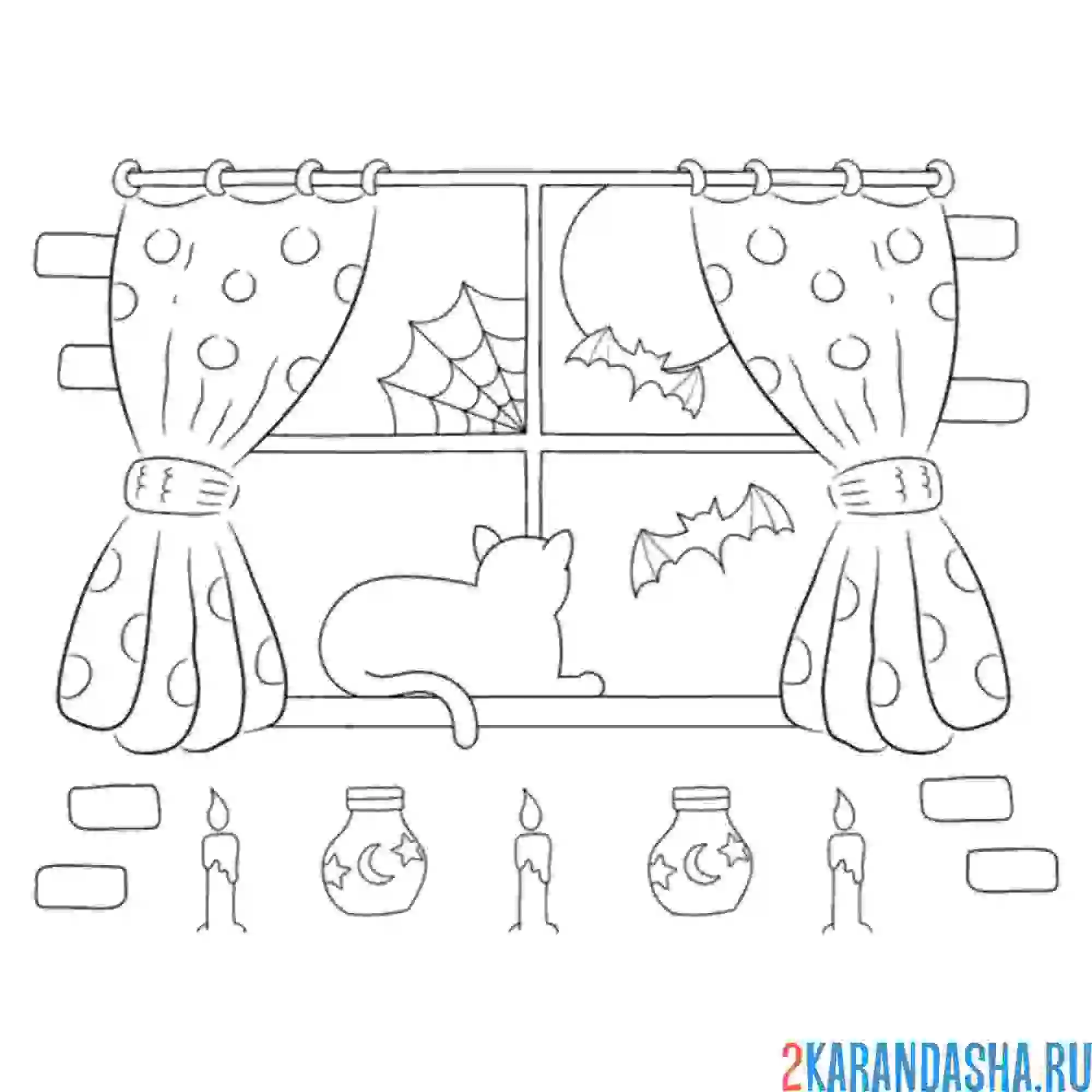 Раскраска черный кот смотрит в окно