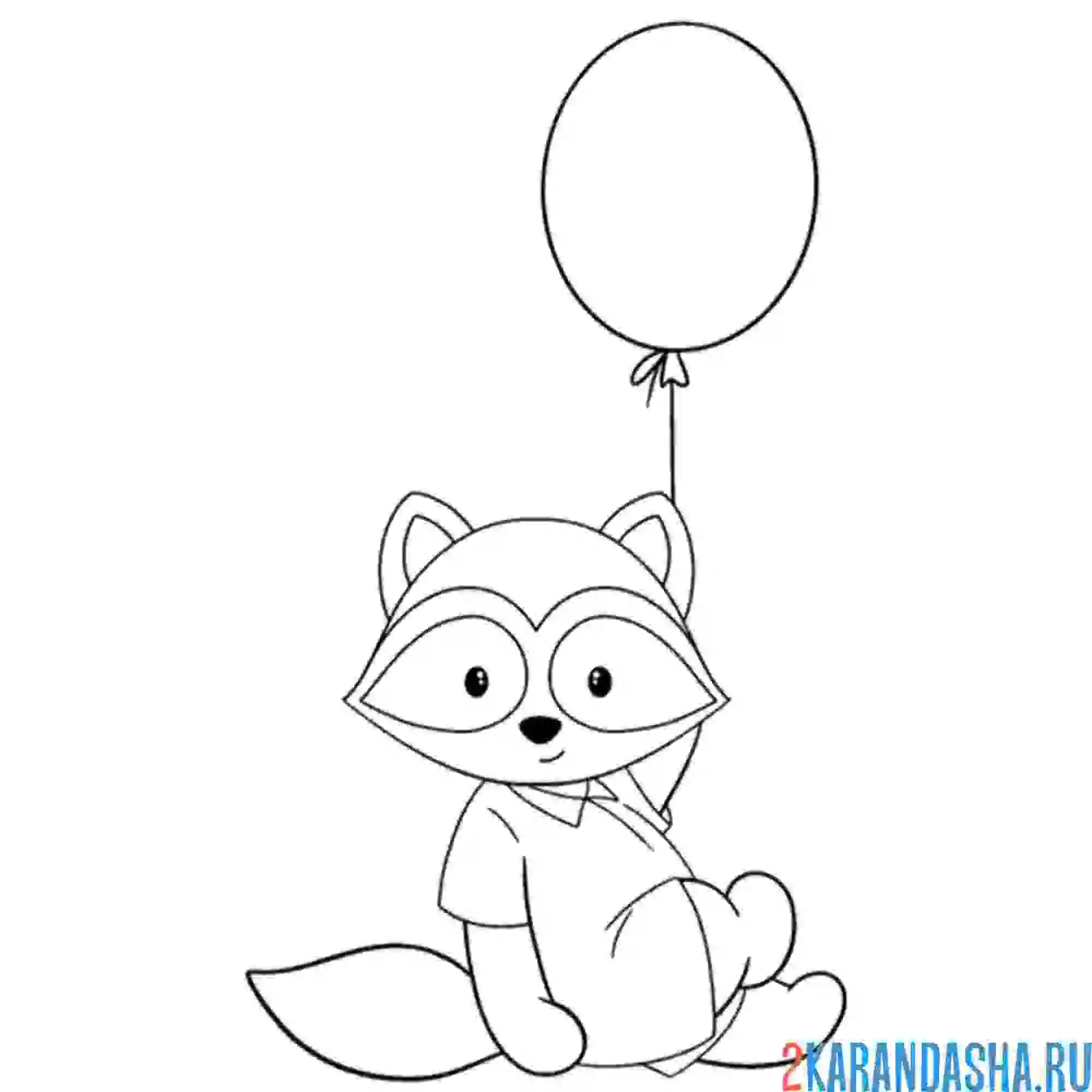 Раскраска енот и воздушный шар