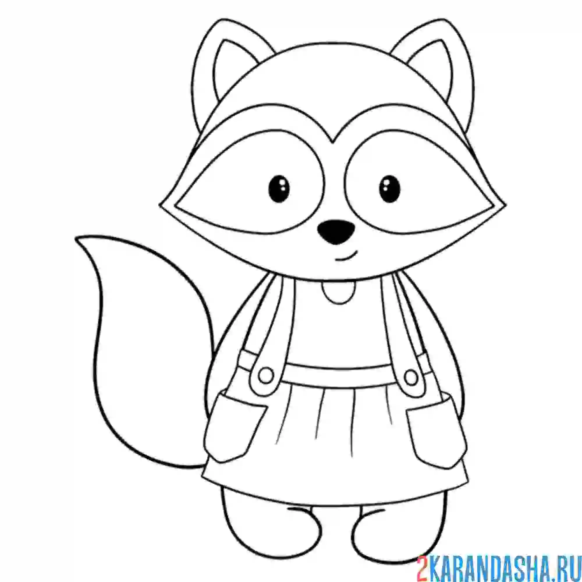 Раскраска енот девочка в сарафане