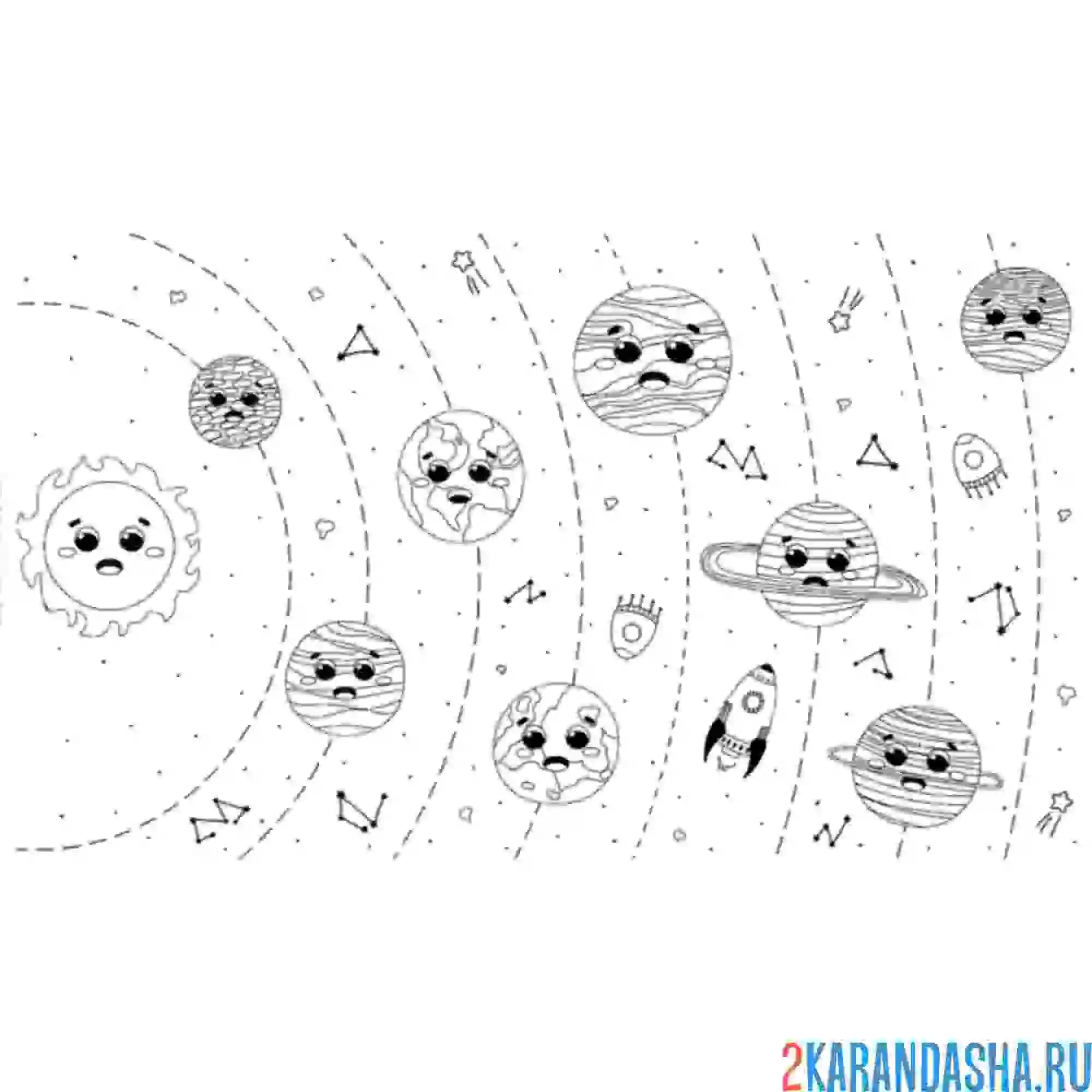 Раскраска солнечная система с луной