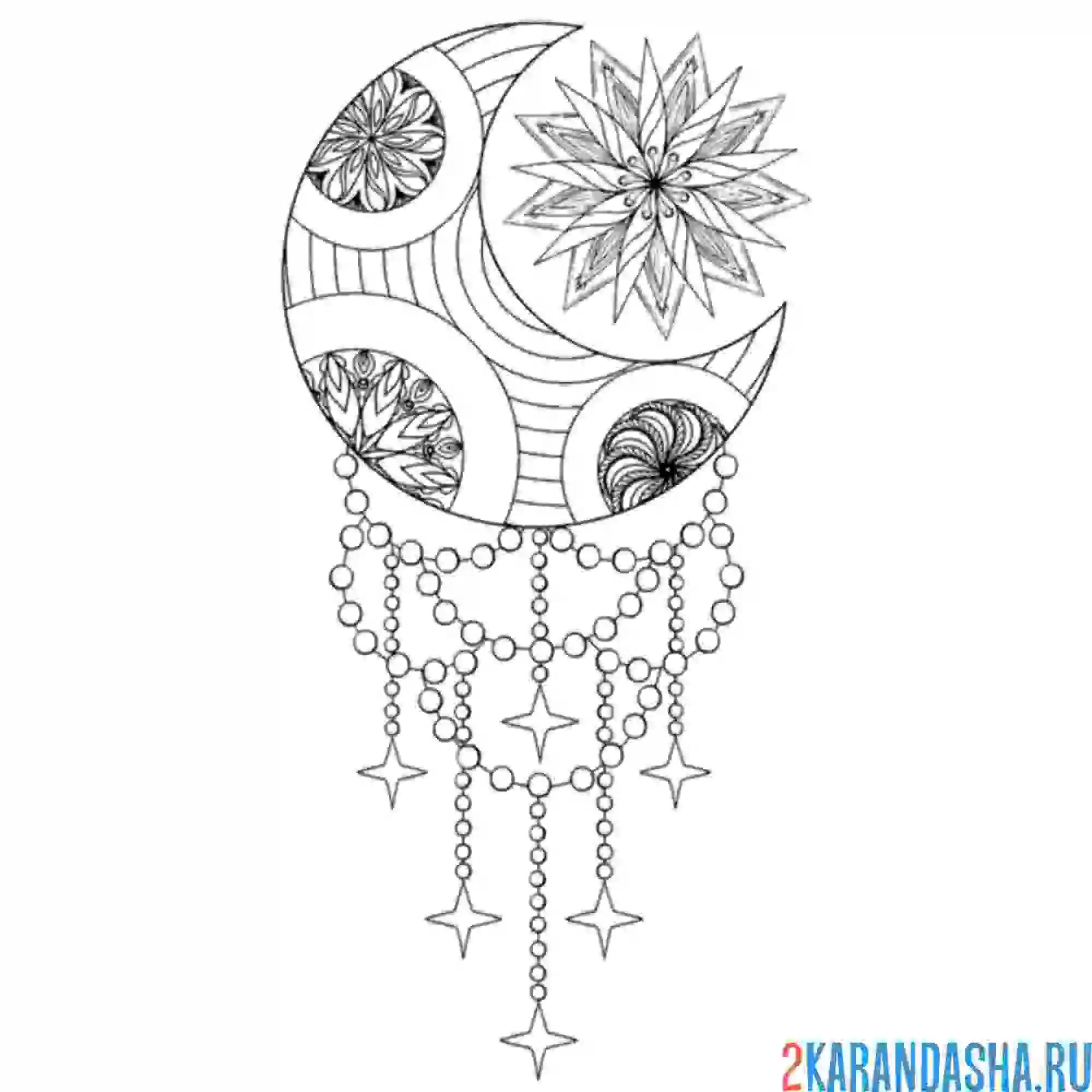 Раскраска луна как ловец снов