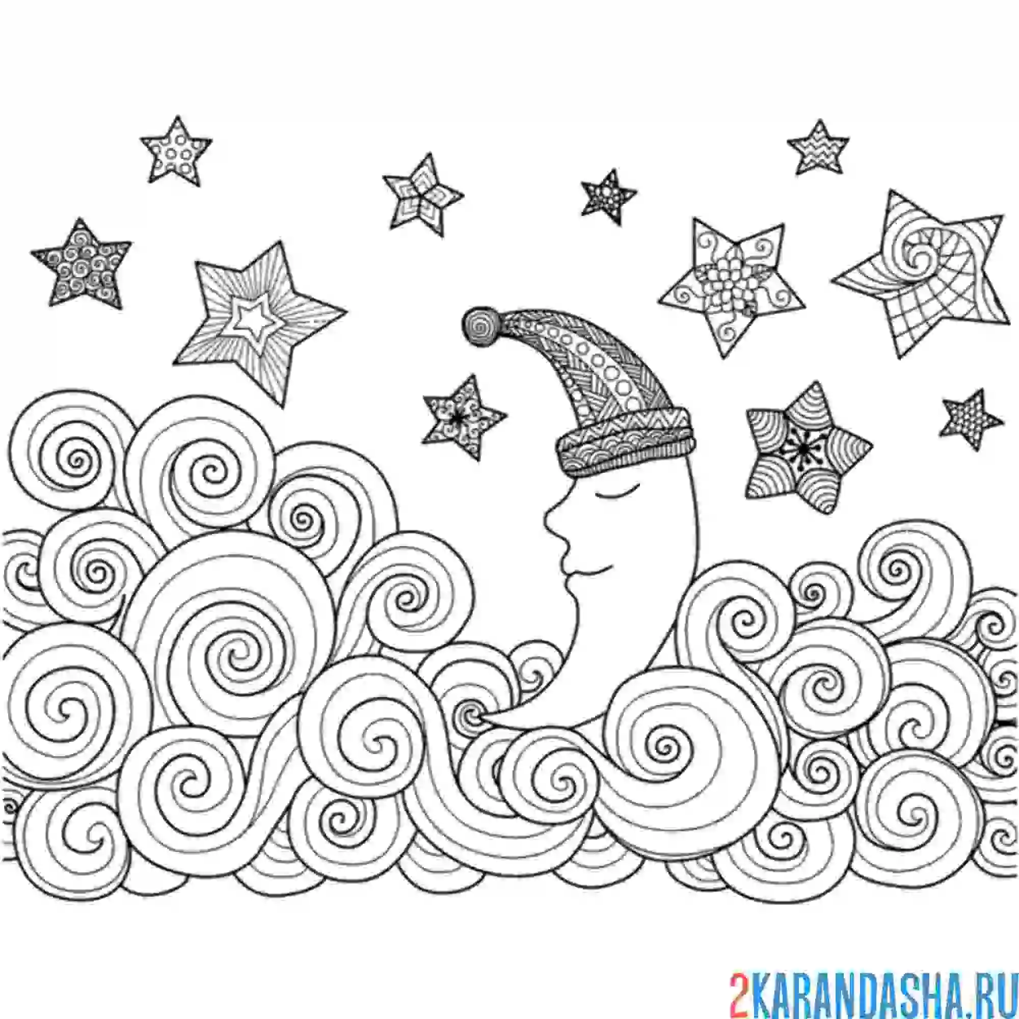 Раскраска ночная луна