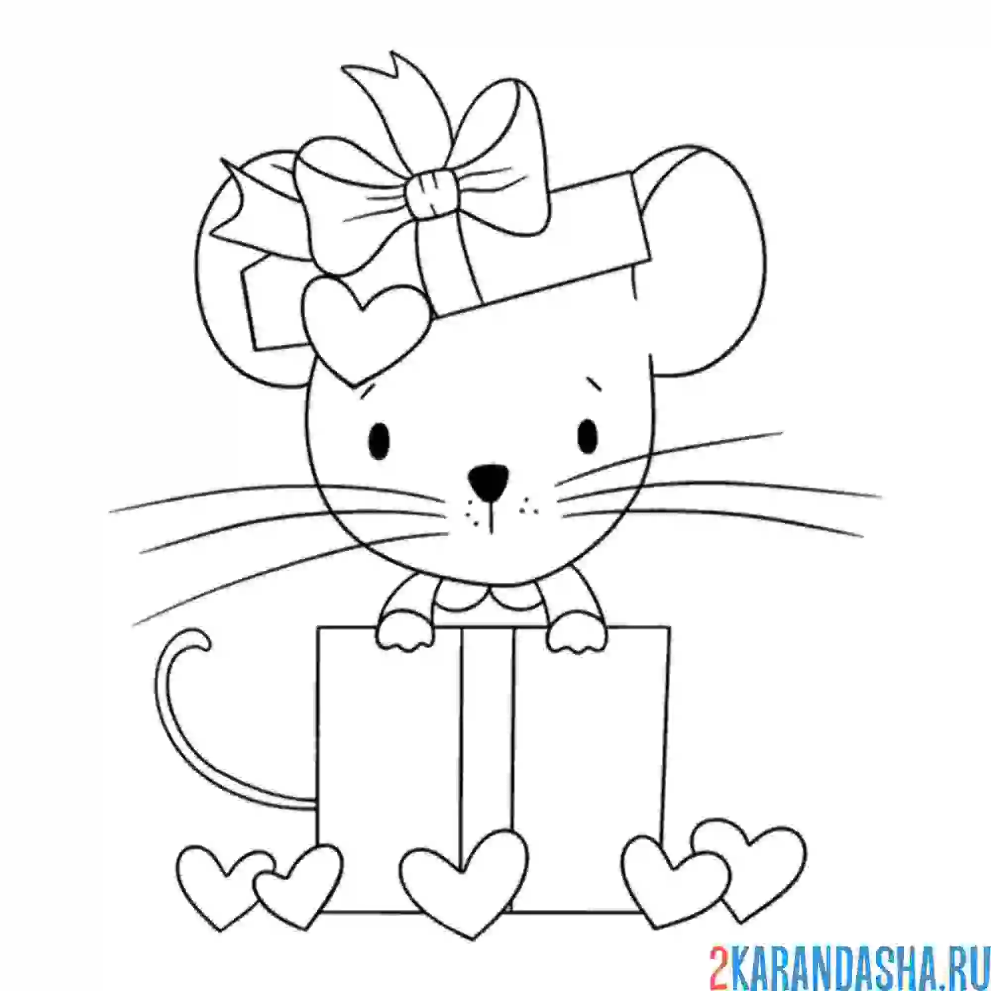 Раскраска мышка в коробке