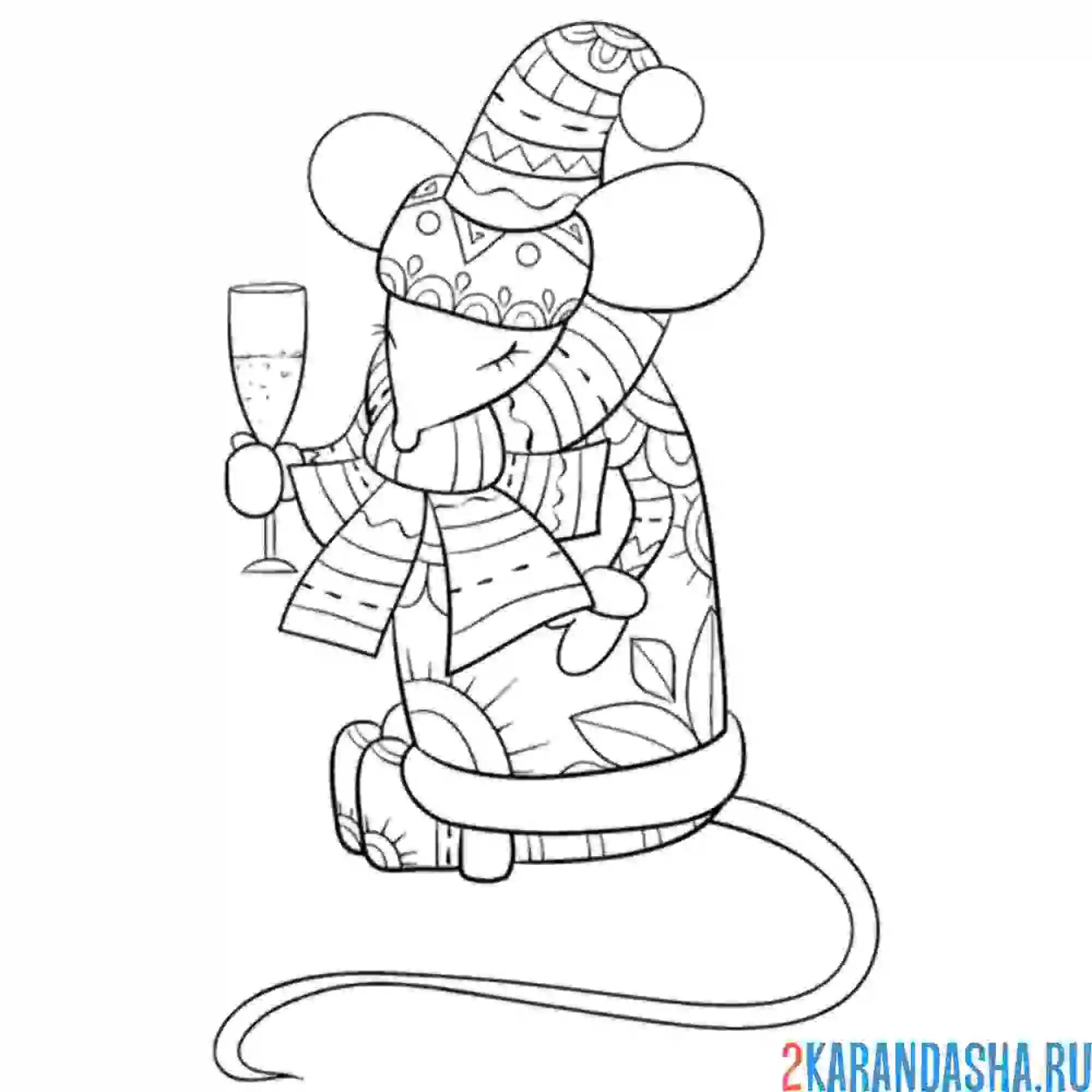 Раскраска новогодняя мышь