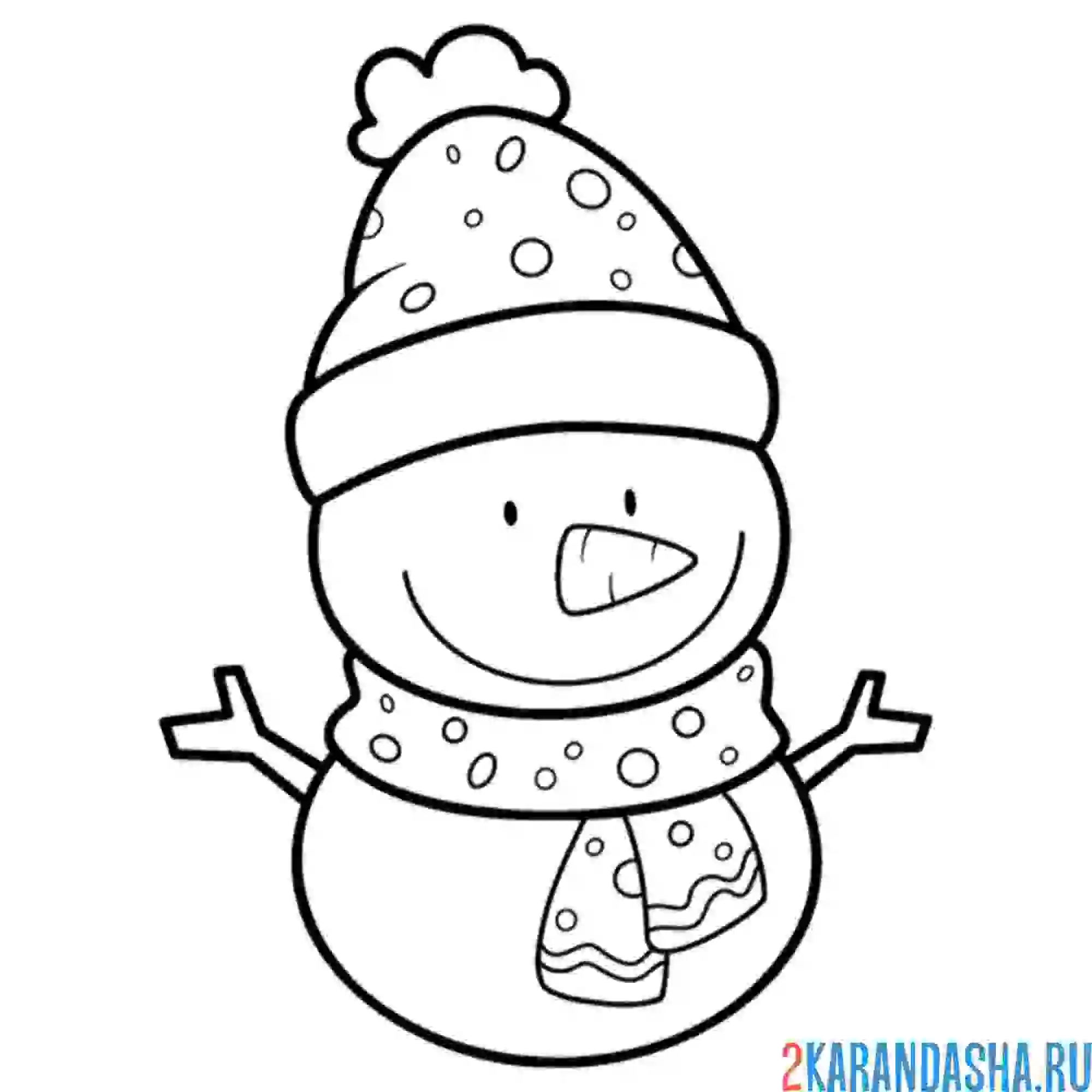 Раскраска снеговик в шапке и шарфе