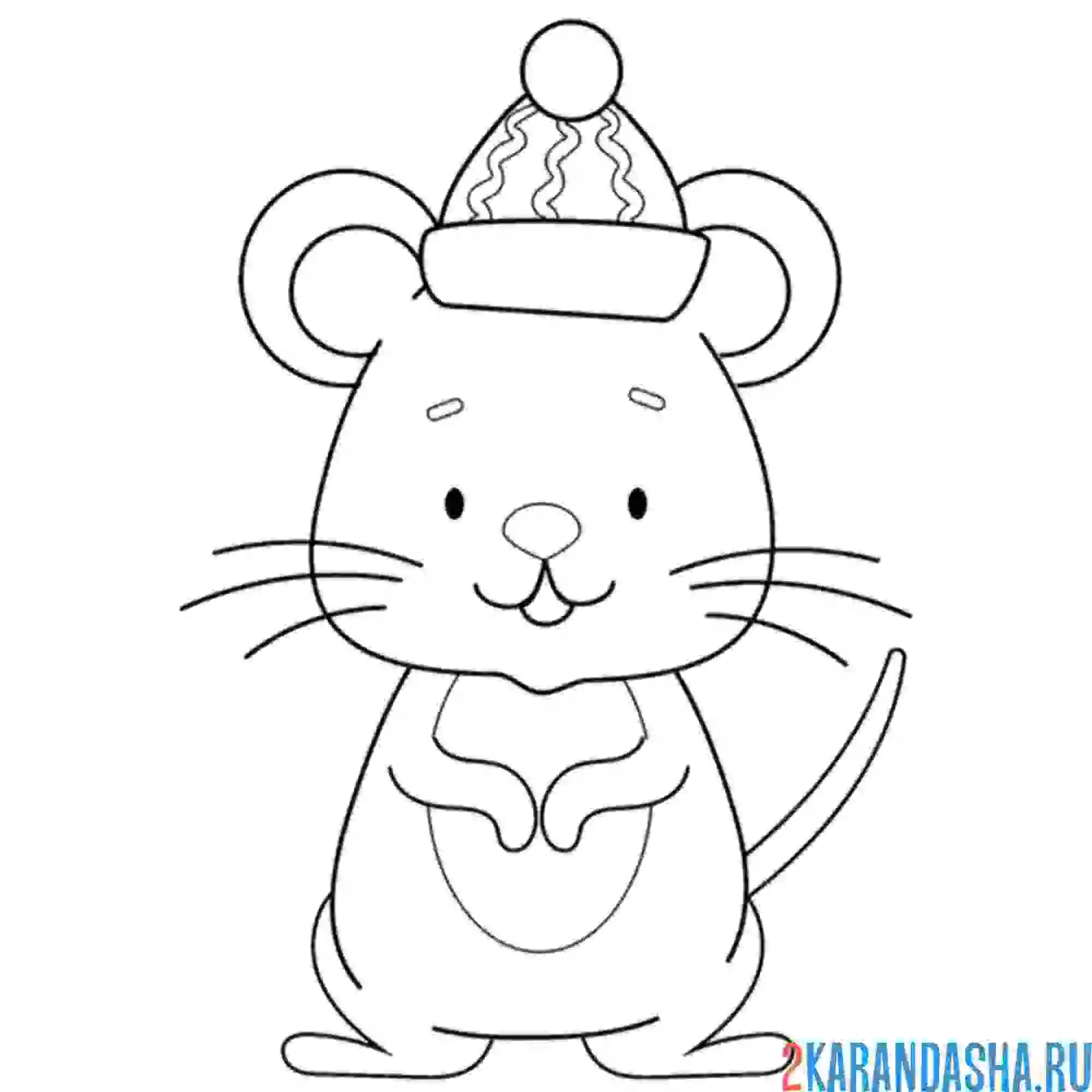 Раскраска мышь в шапке