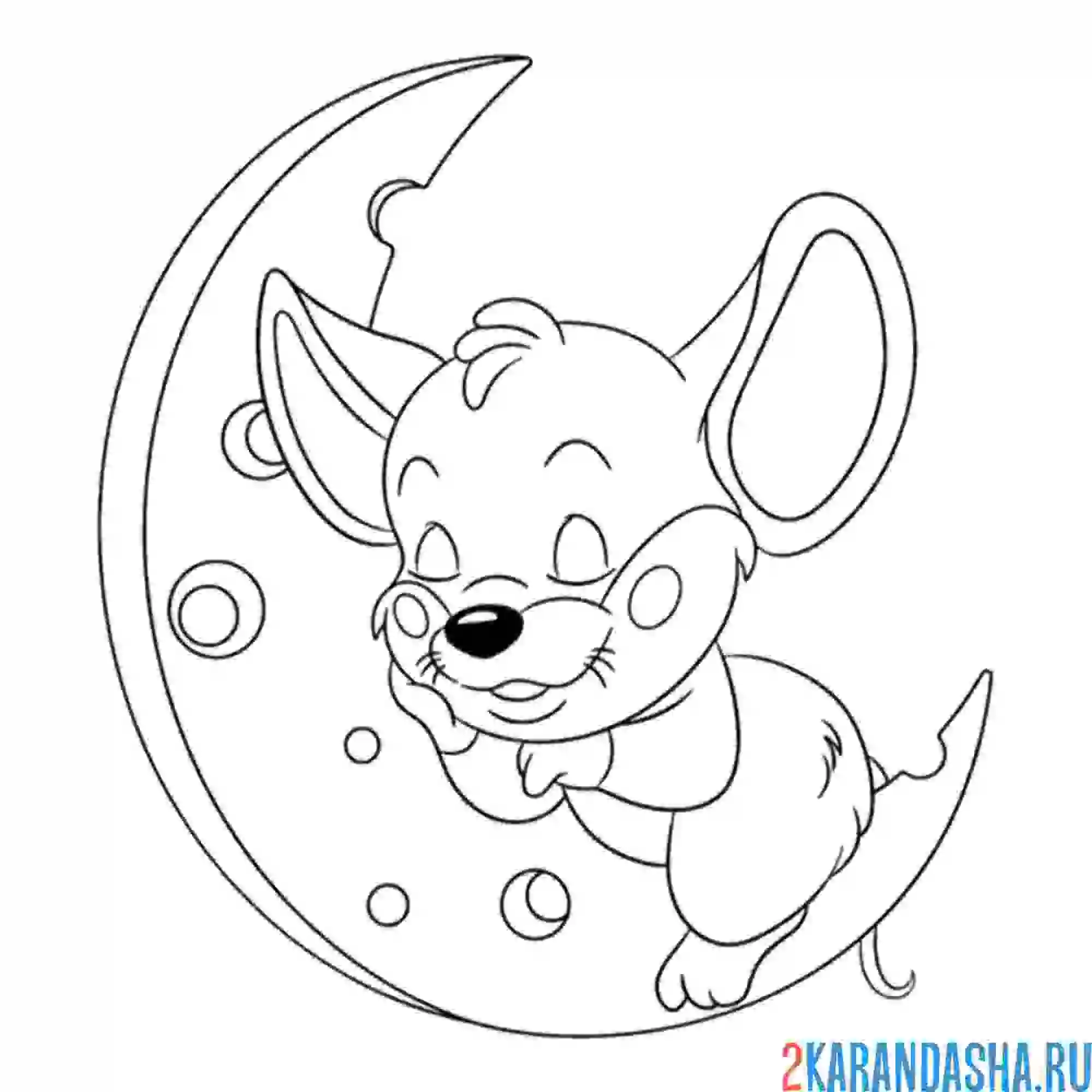 Раскраска мышка спит на луне