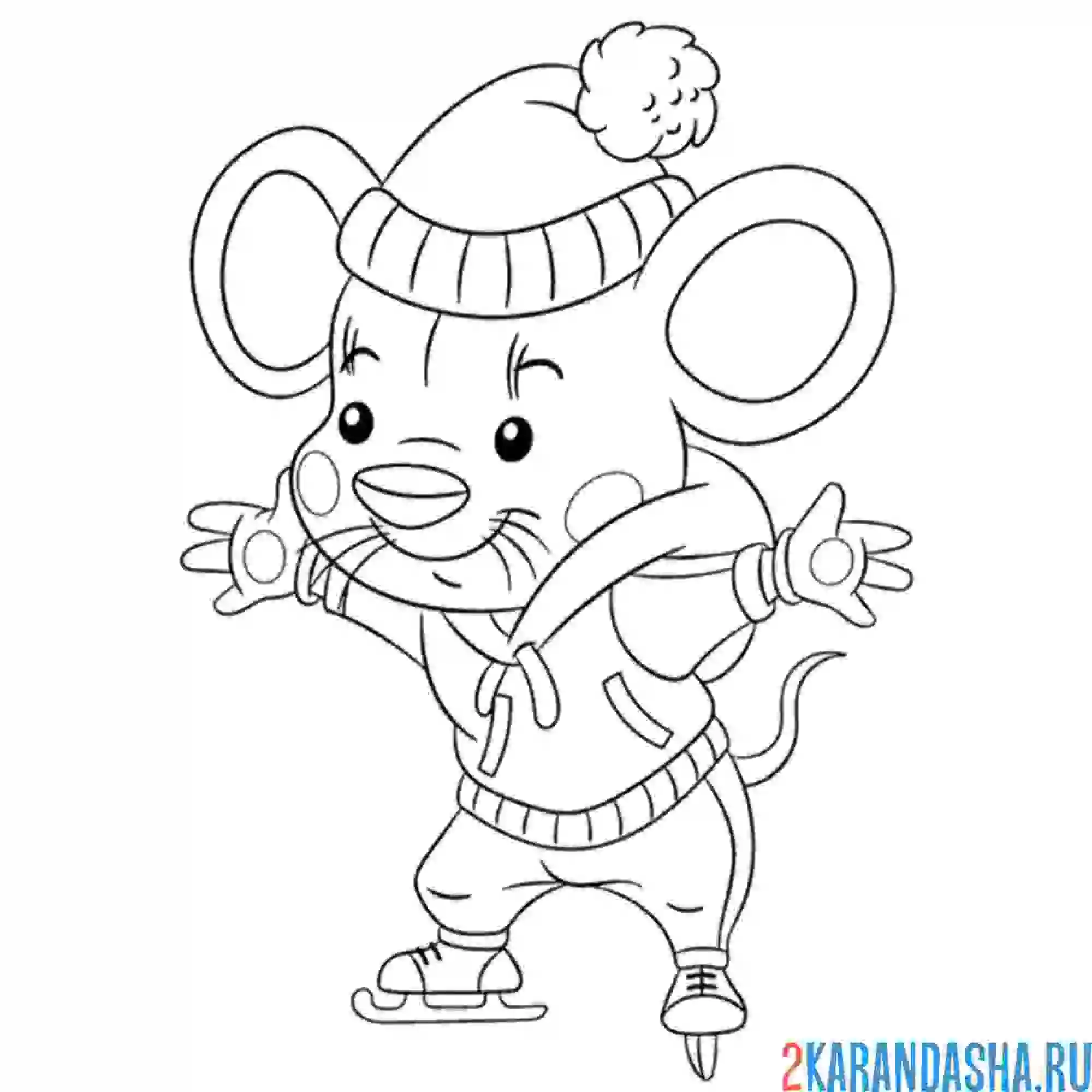 Раскраска мышонок на коньках