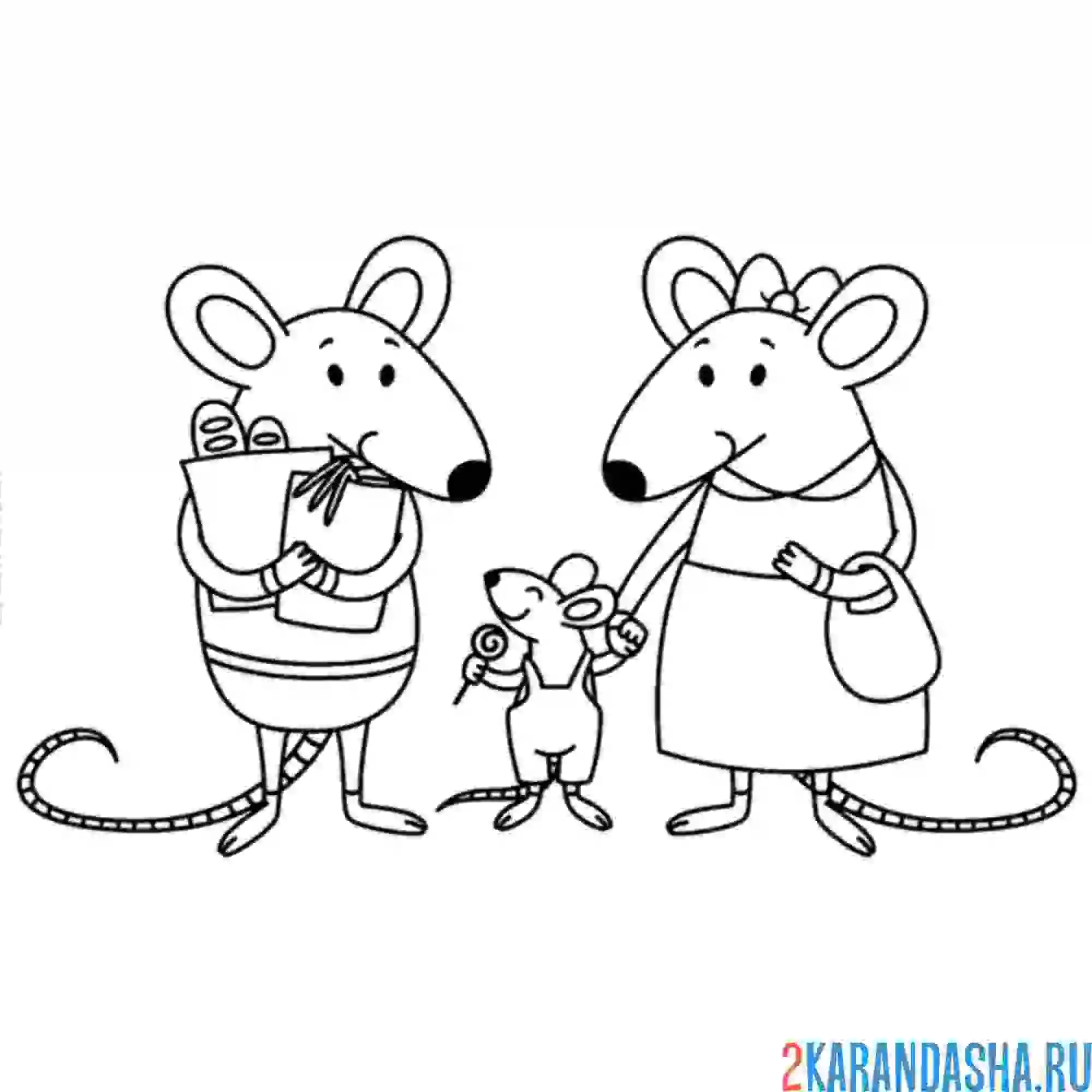 Раскраска крысиная семья