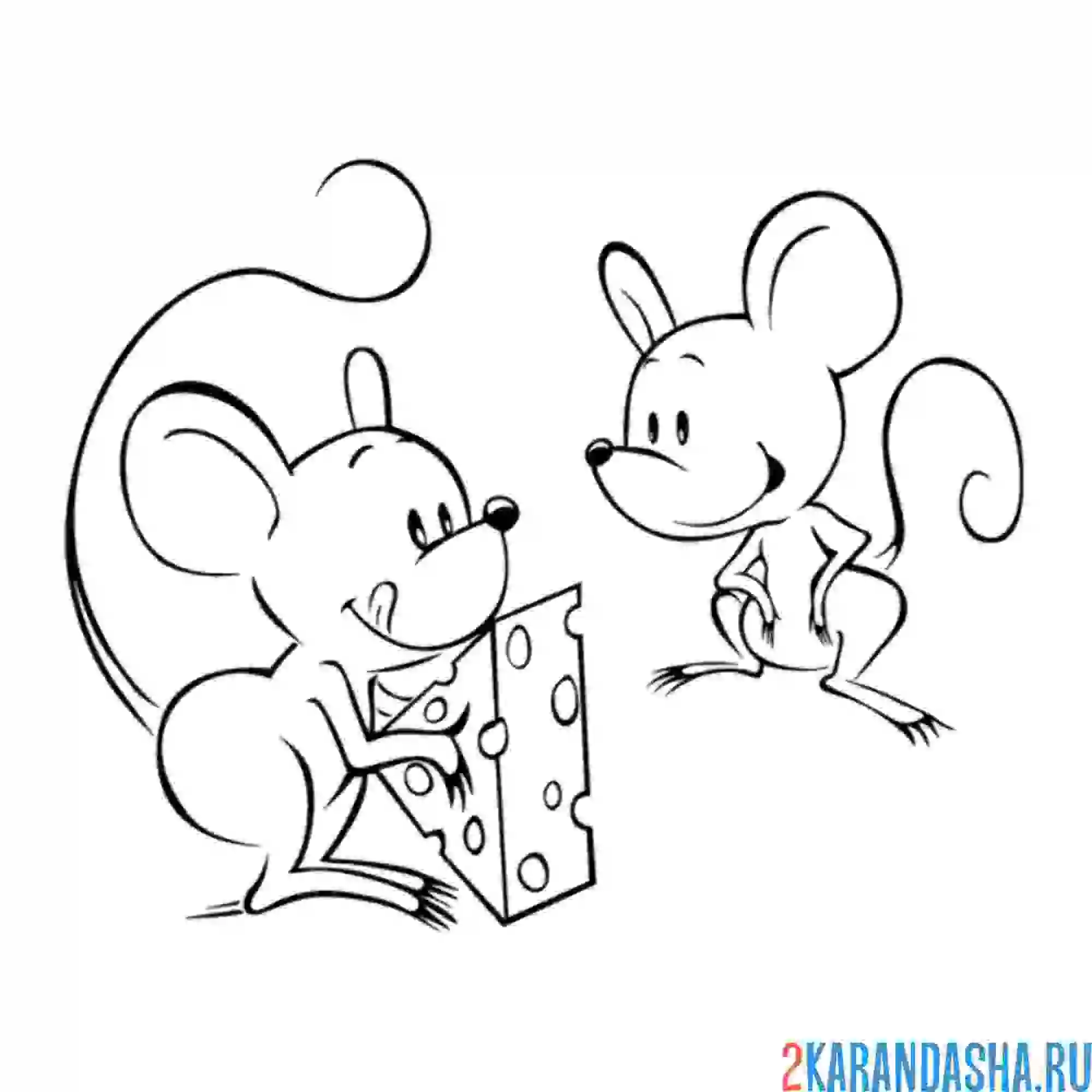 Раскраска мышка делится сыром