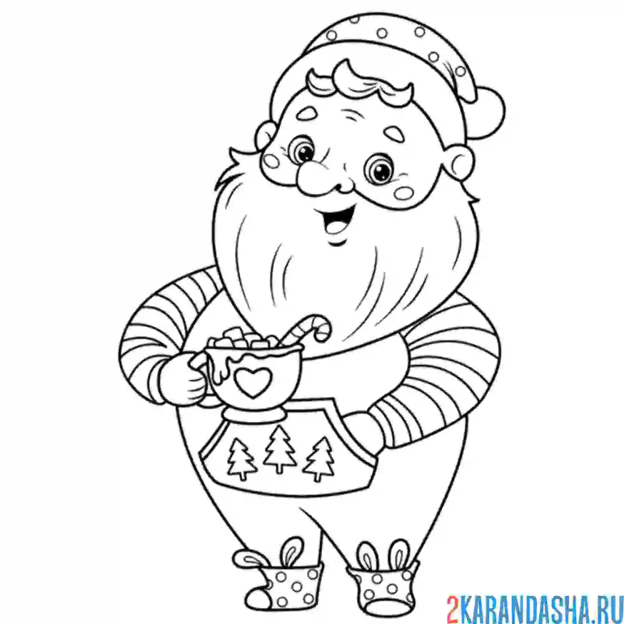 Раскраска дед мороз в домашней одежде