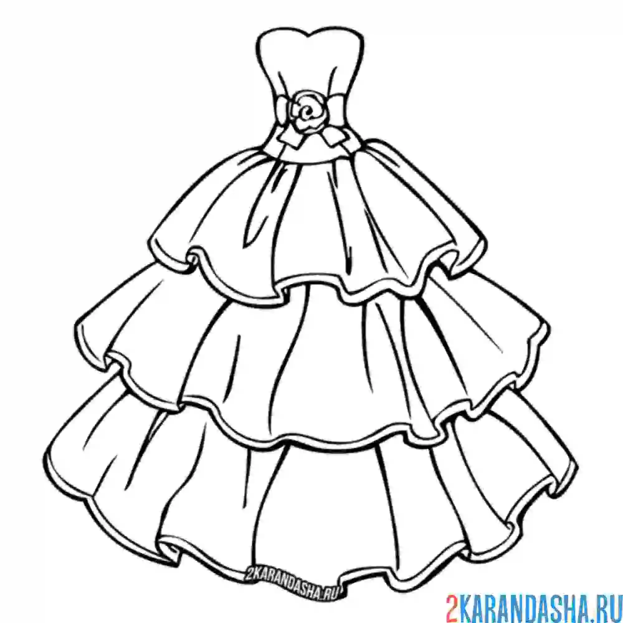 Раскраска бальное платье принцессы праздничное