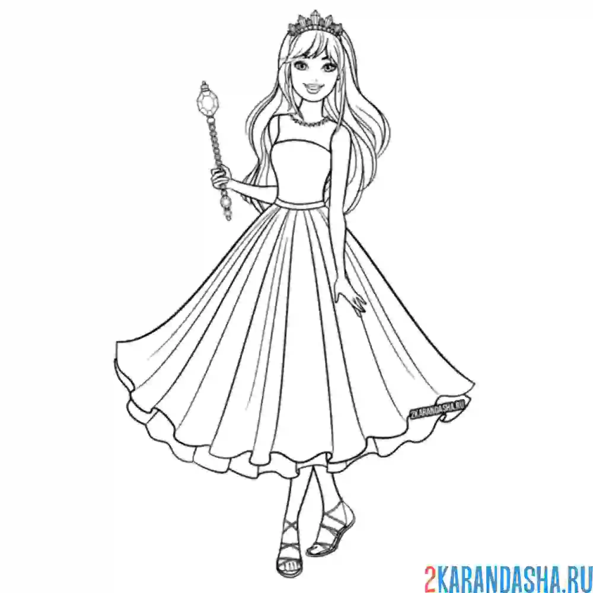 Раскраска барби в платье