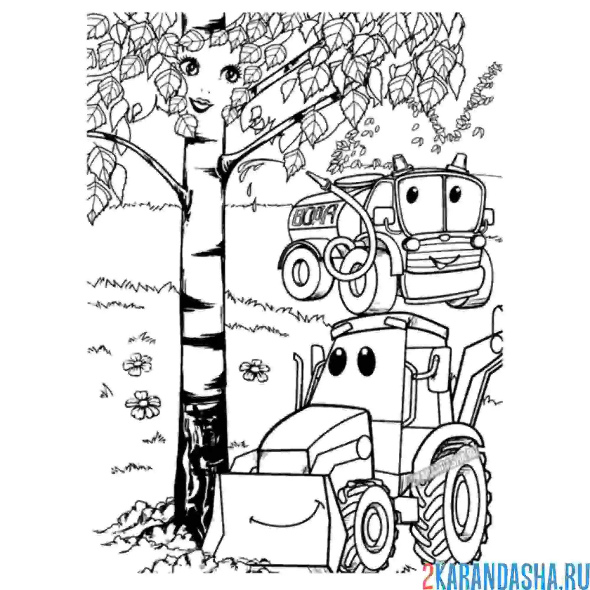 Раскраска березовый лес