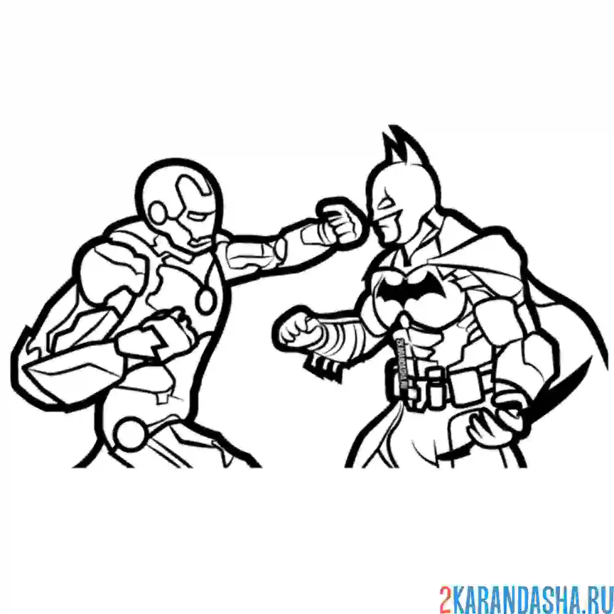 Раскраска бэтмен и железный человек