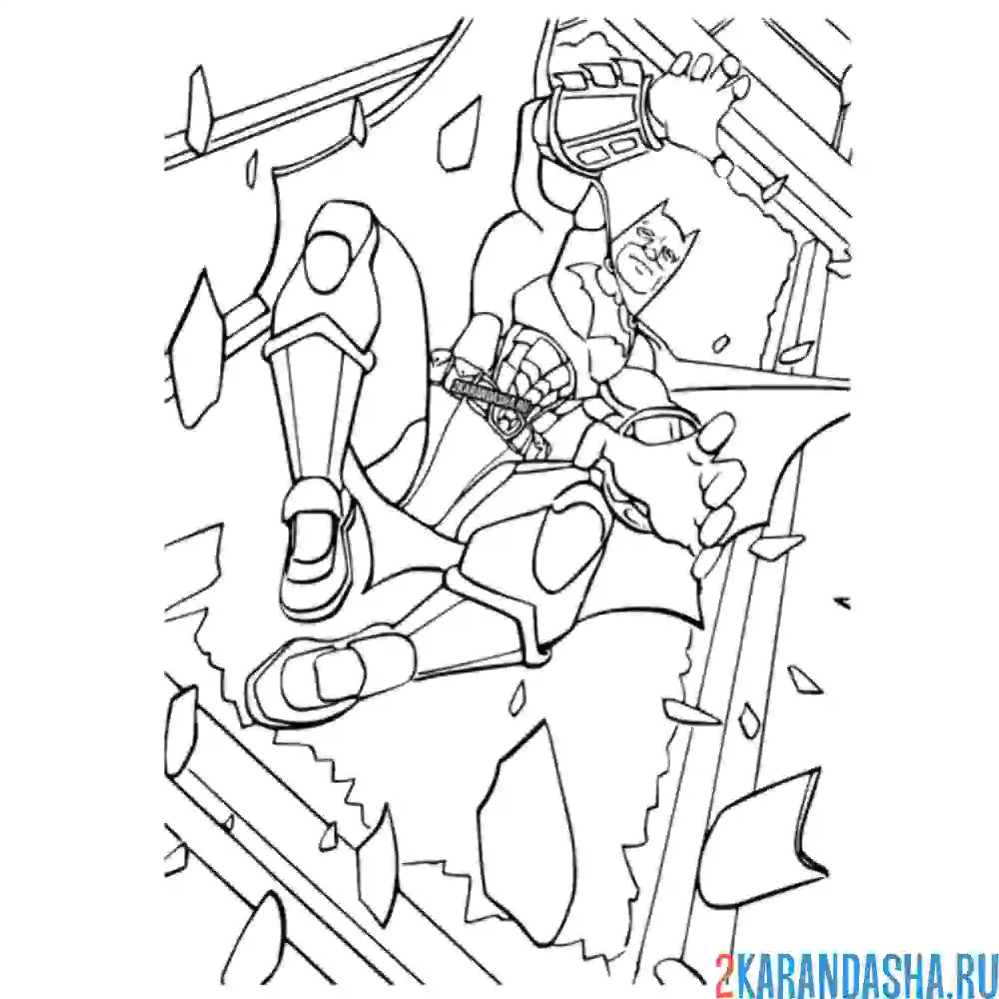 Раскраска бэтмен разрушает все вокруг