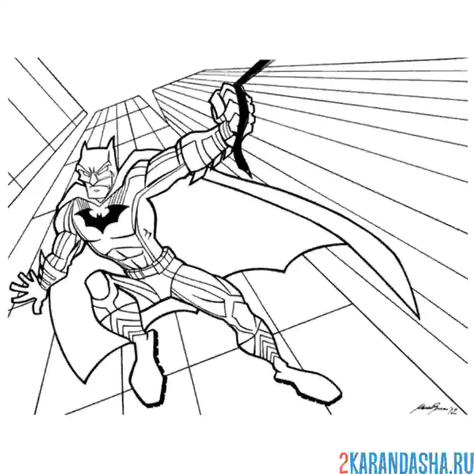 Раскраска бэтмен в городе спасает