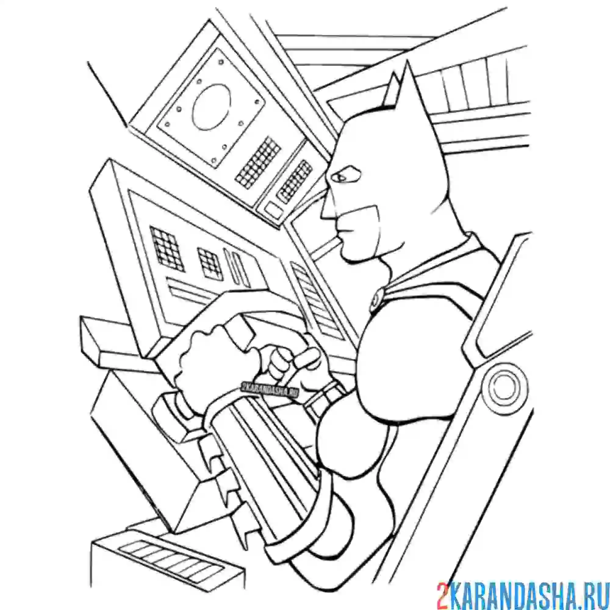 Раскраска бэтмен в своем авто