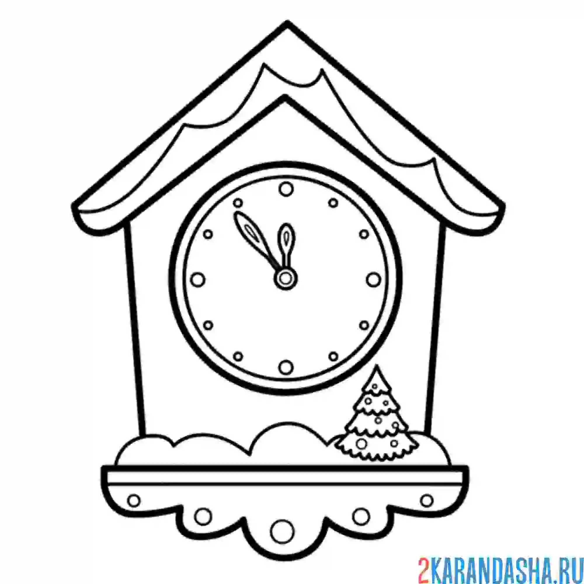 Раскраска часы новогодние со снегом