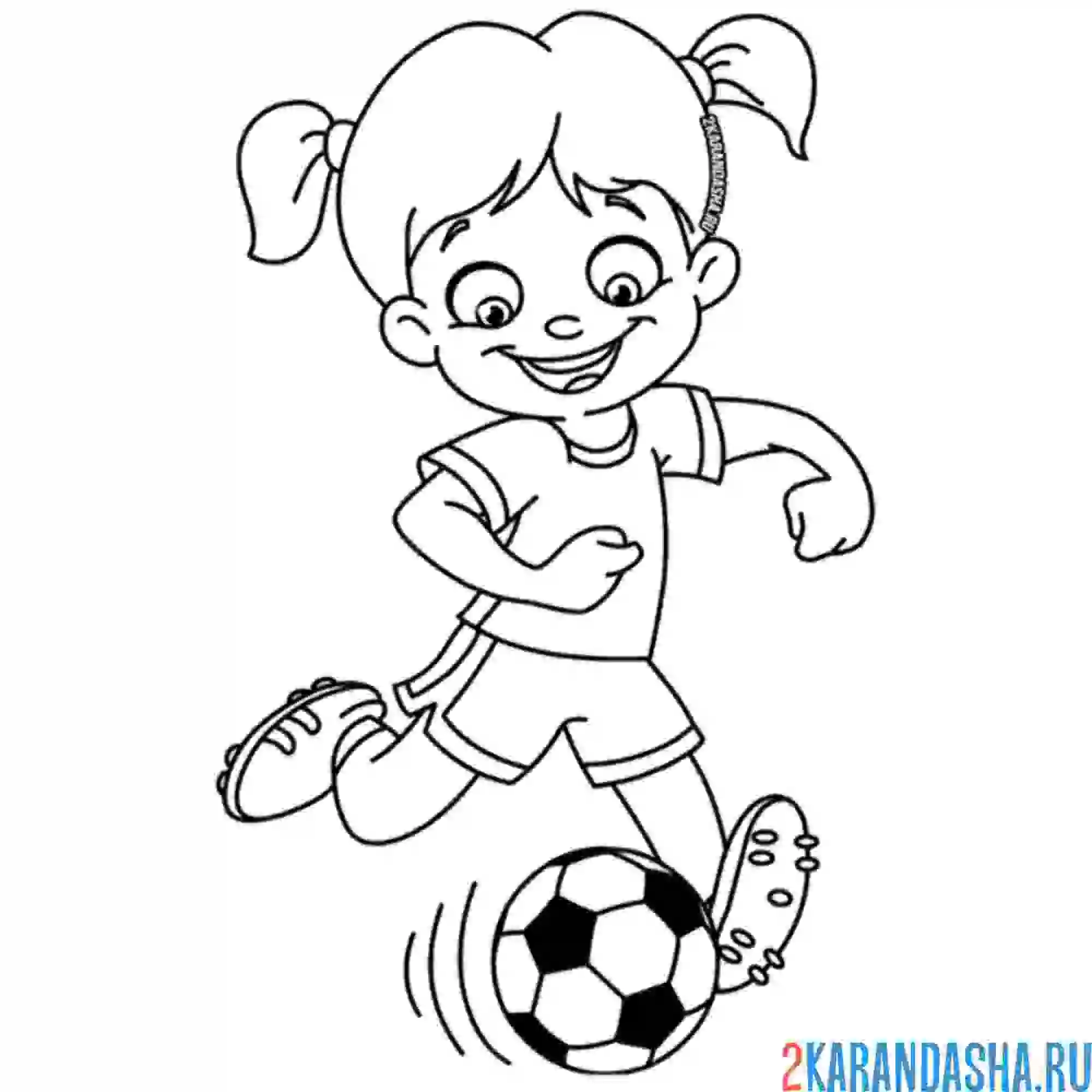 Раскраска девочка играет в футбол - летний вид спорта