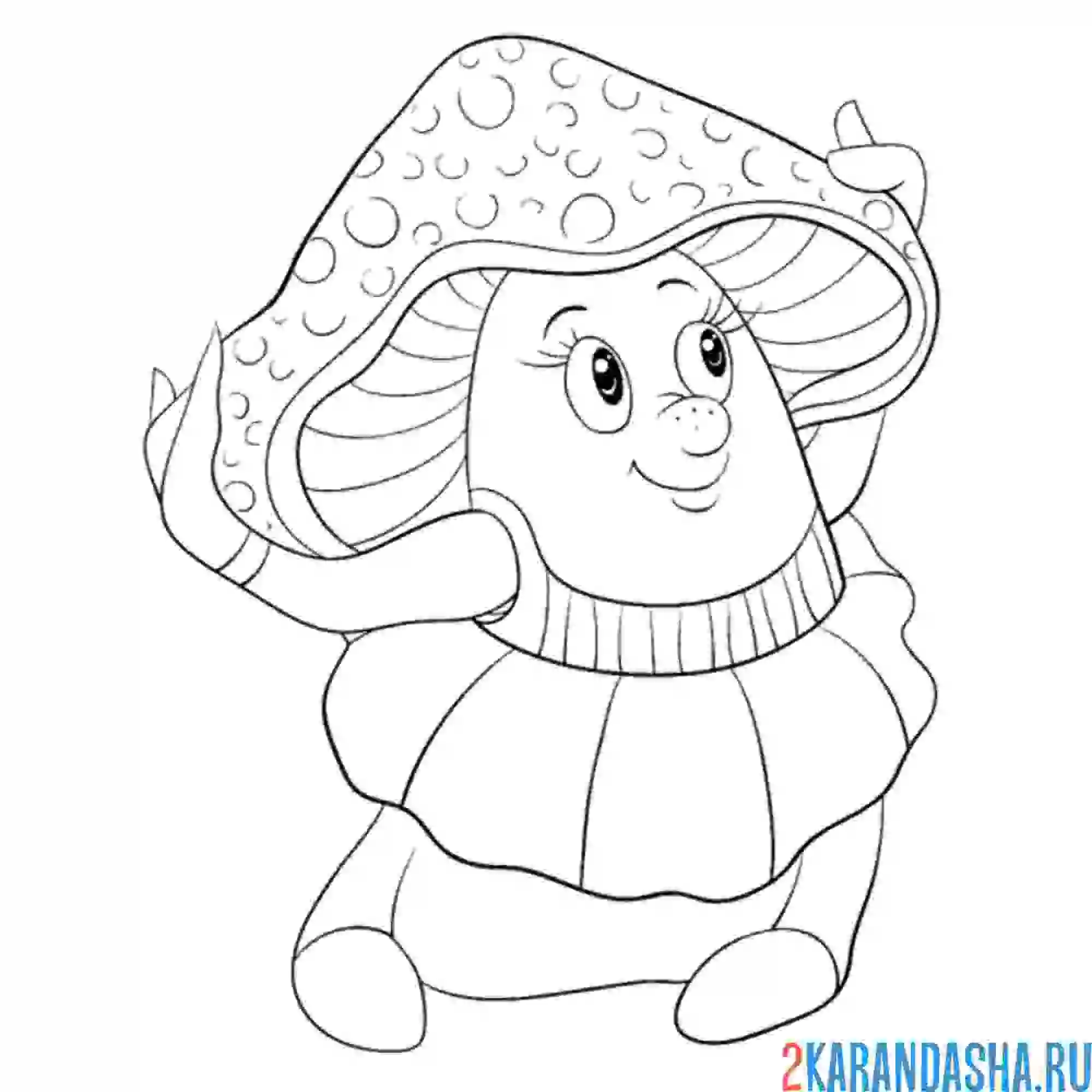 Раскраска девочка-гриб