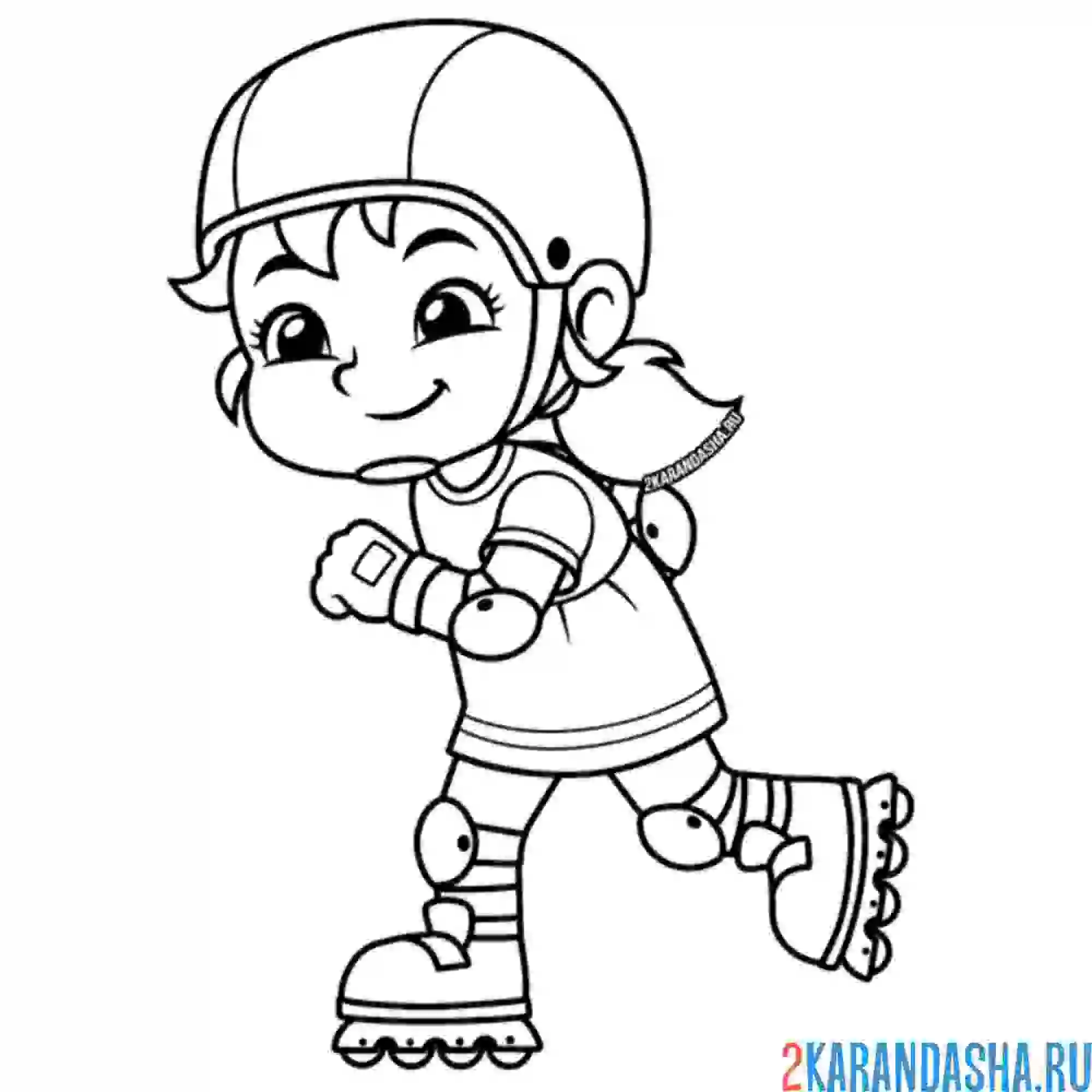 Раскраска девочка катается на роликах