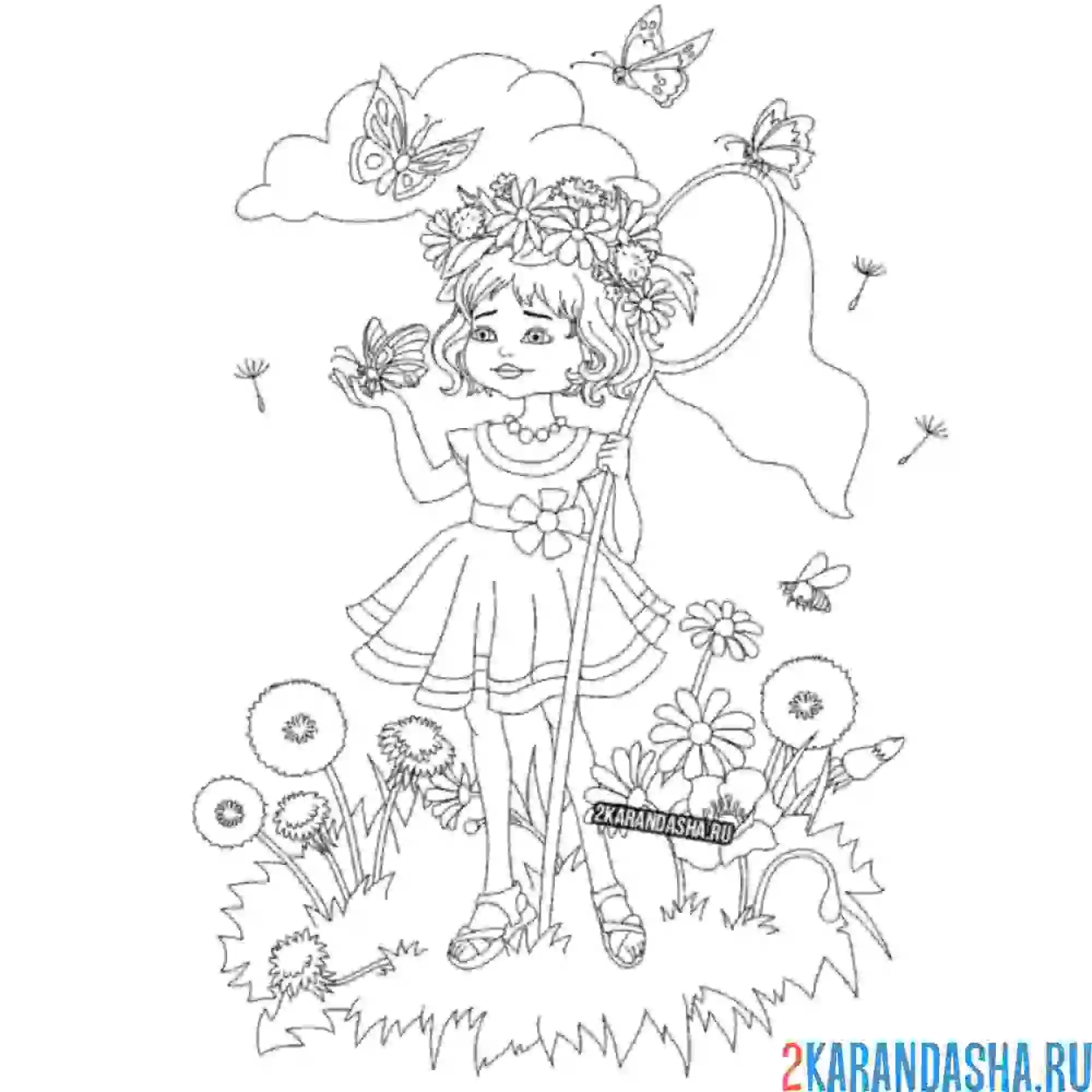 Раскраска девочка собрала летний букет