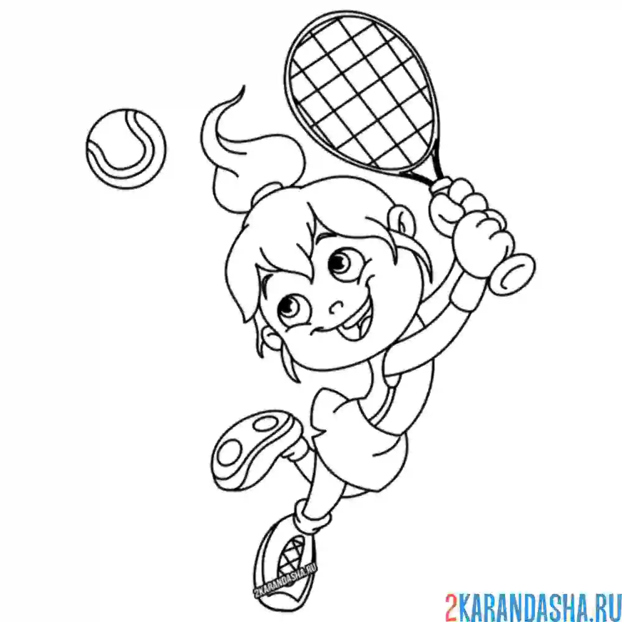 Раскраска девочка теннисистка - летний вид спорта