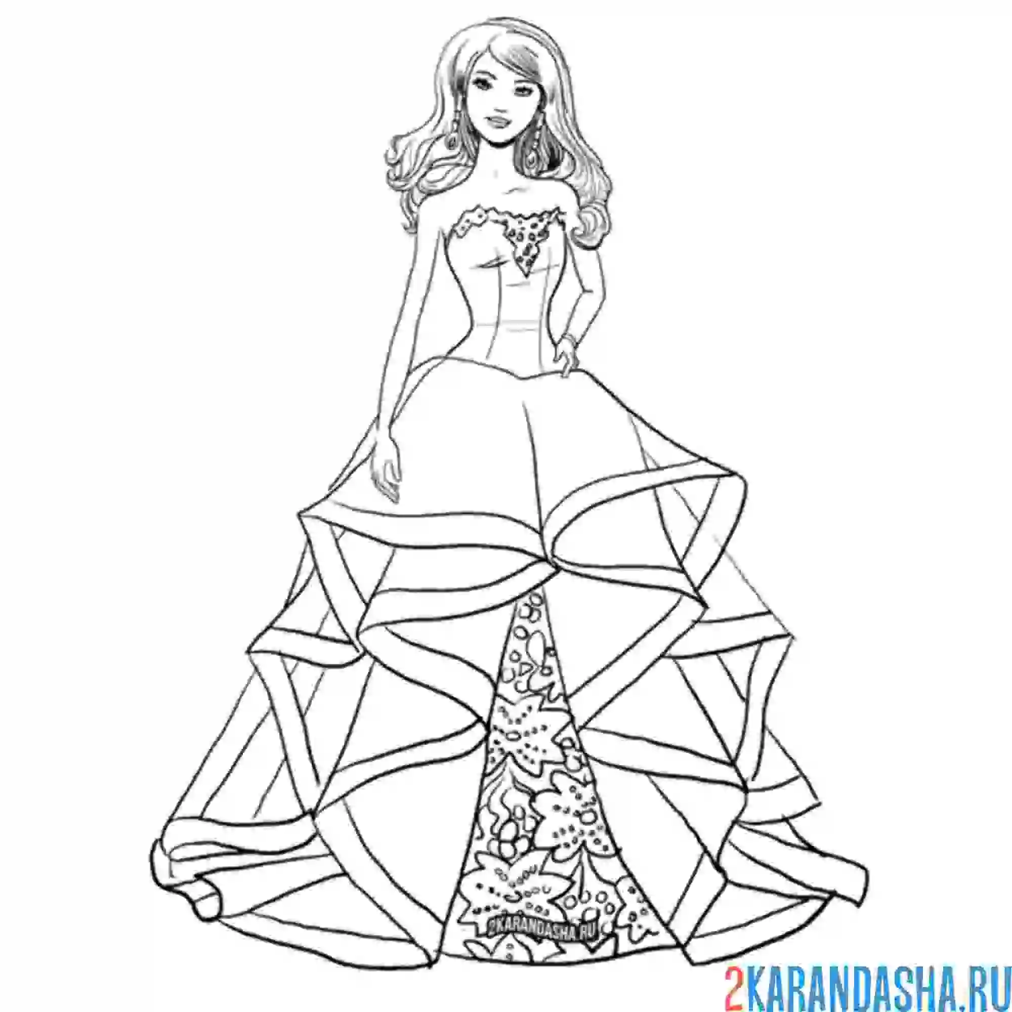 Раскраска девушка невеста в свадебное платье