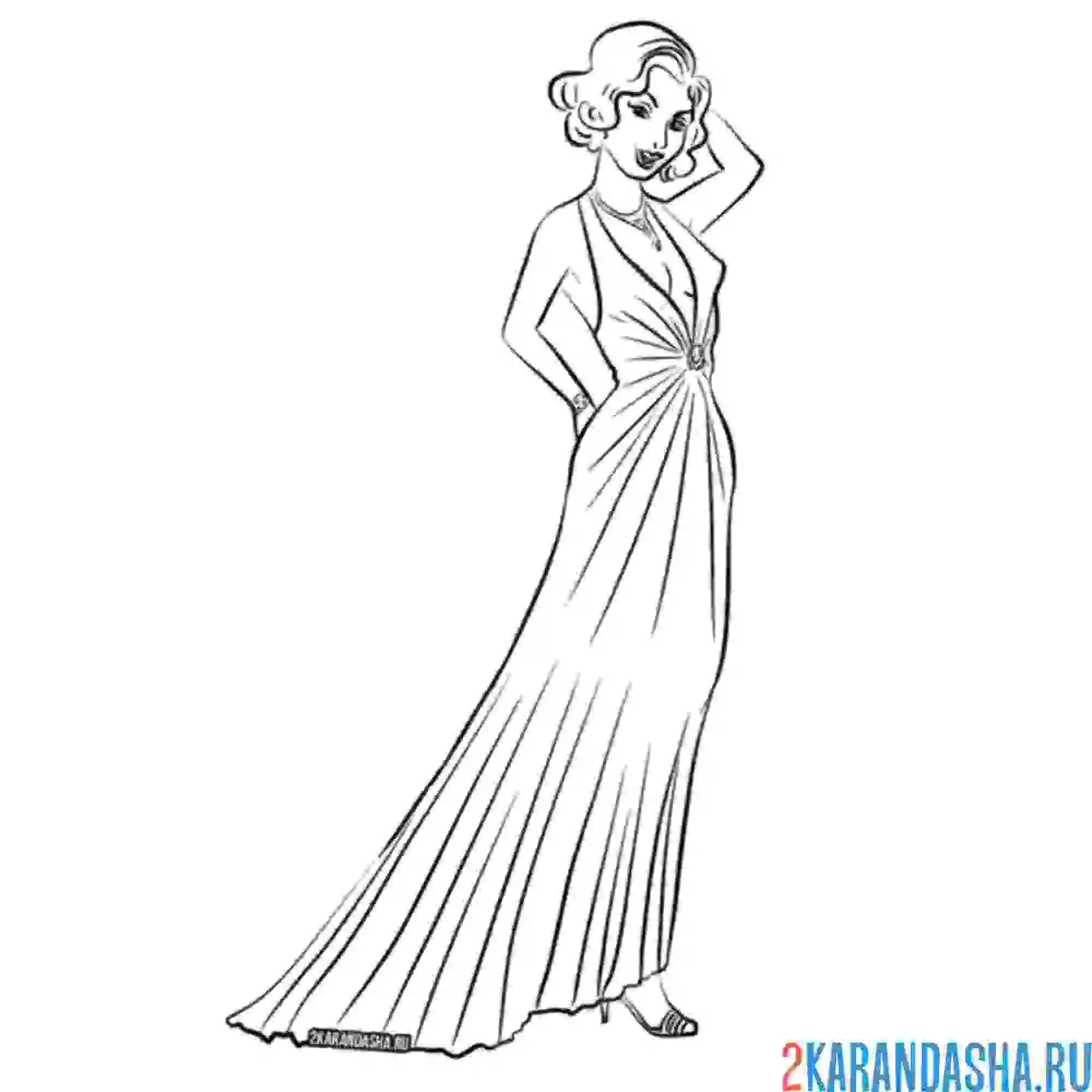 Раскраска девушка в платье