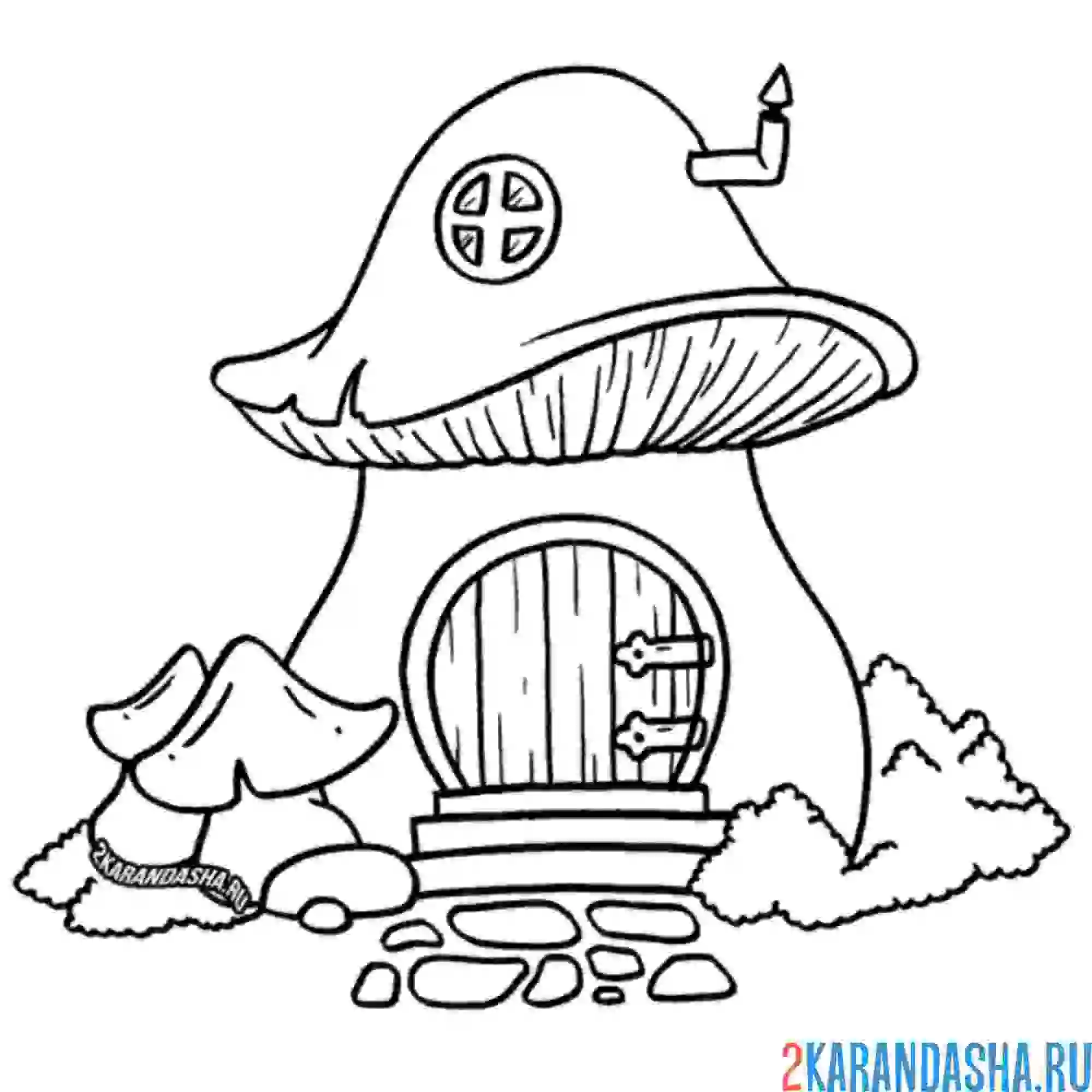 Раскраска домик-гриб