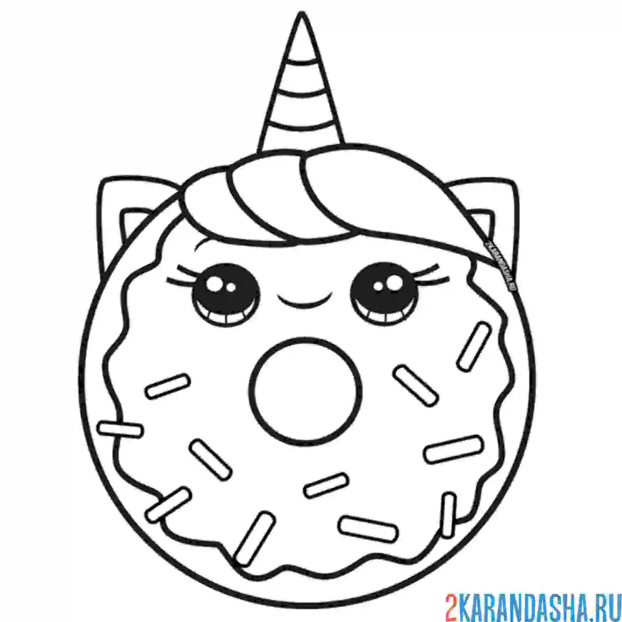 Раскраска единорог-пончик кавай