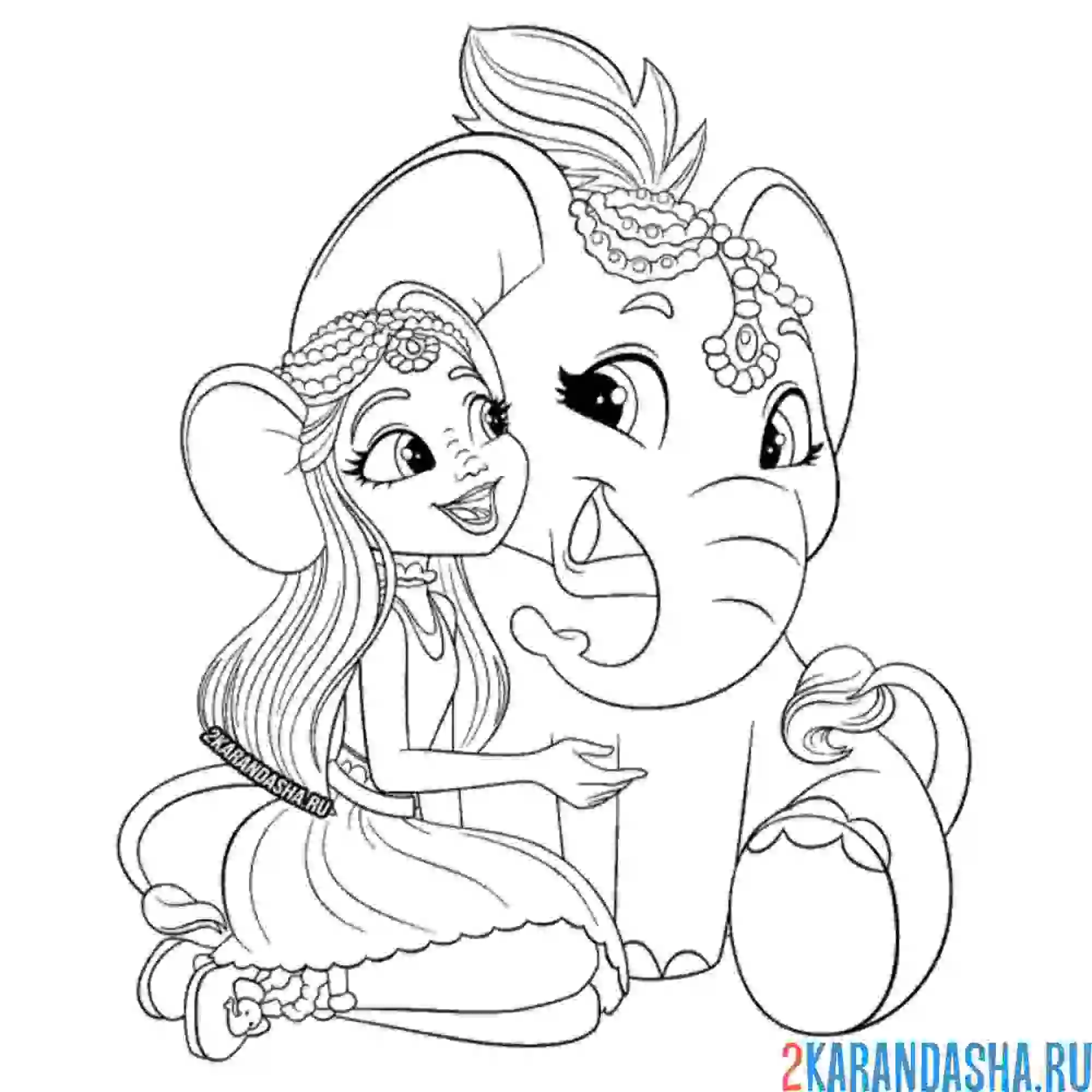 Раскраска екатерина элефант и антик эн энчантималс