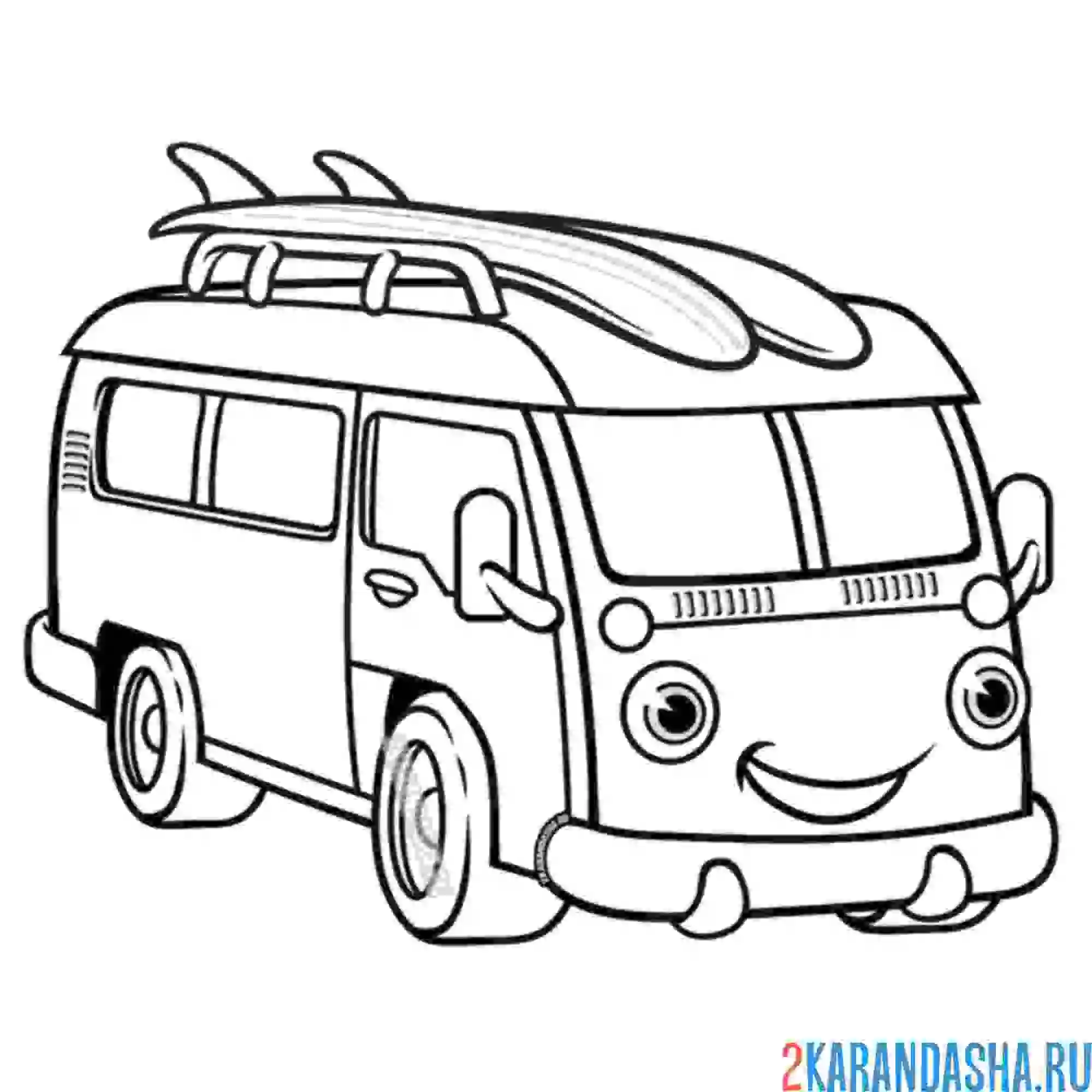 Раскраска фургон с глазками для путешествий. лето