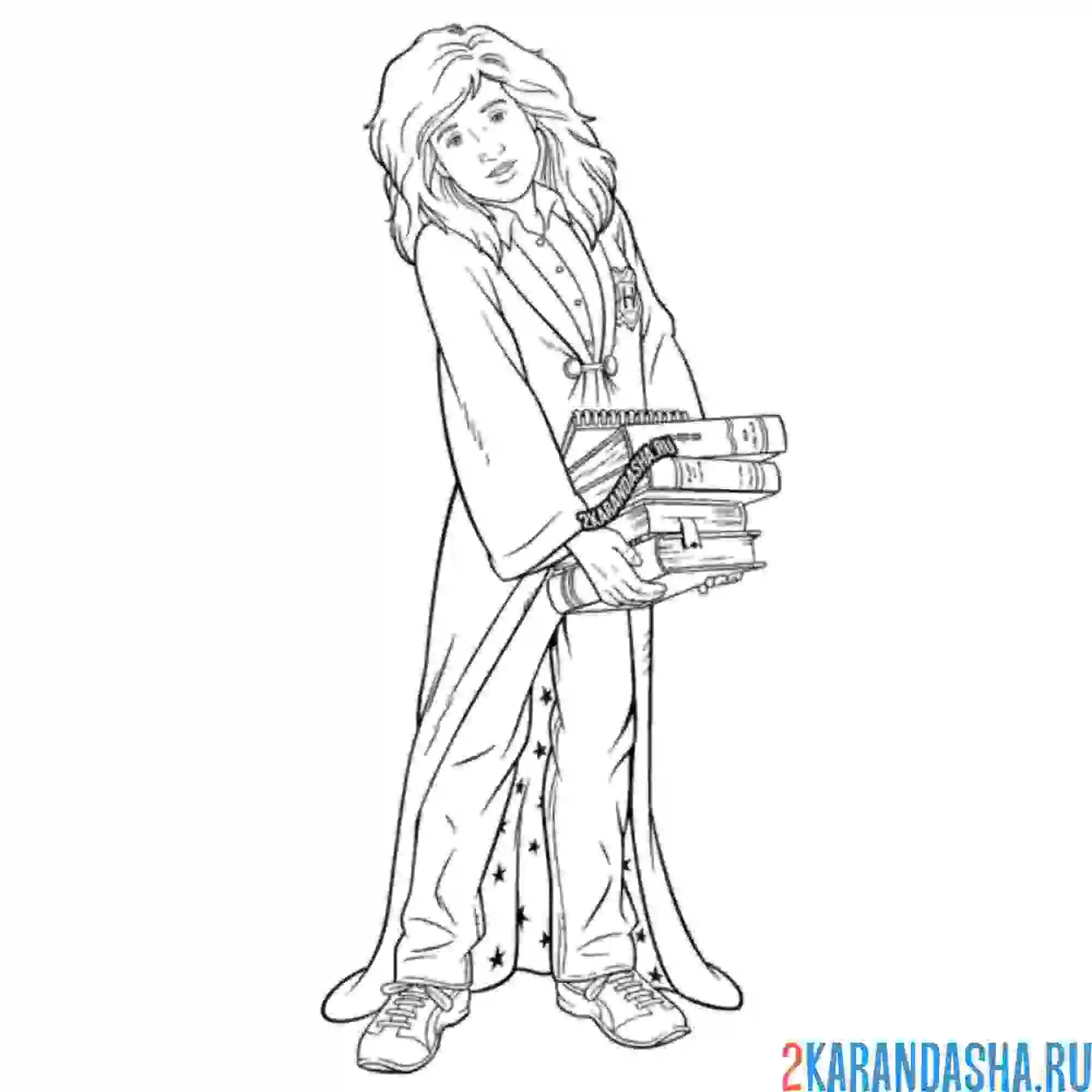 Раскраска гермиона с книжками