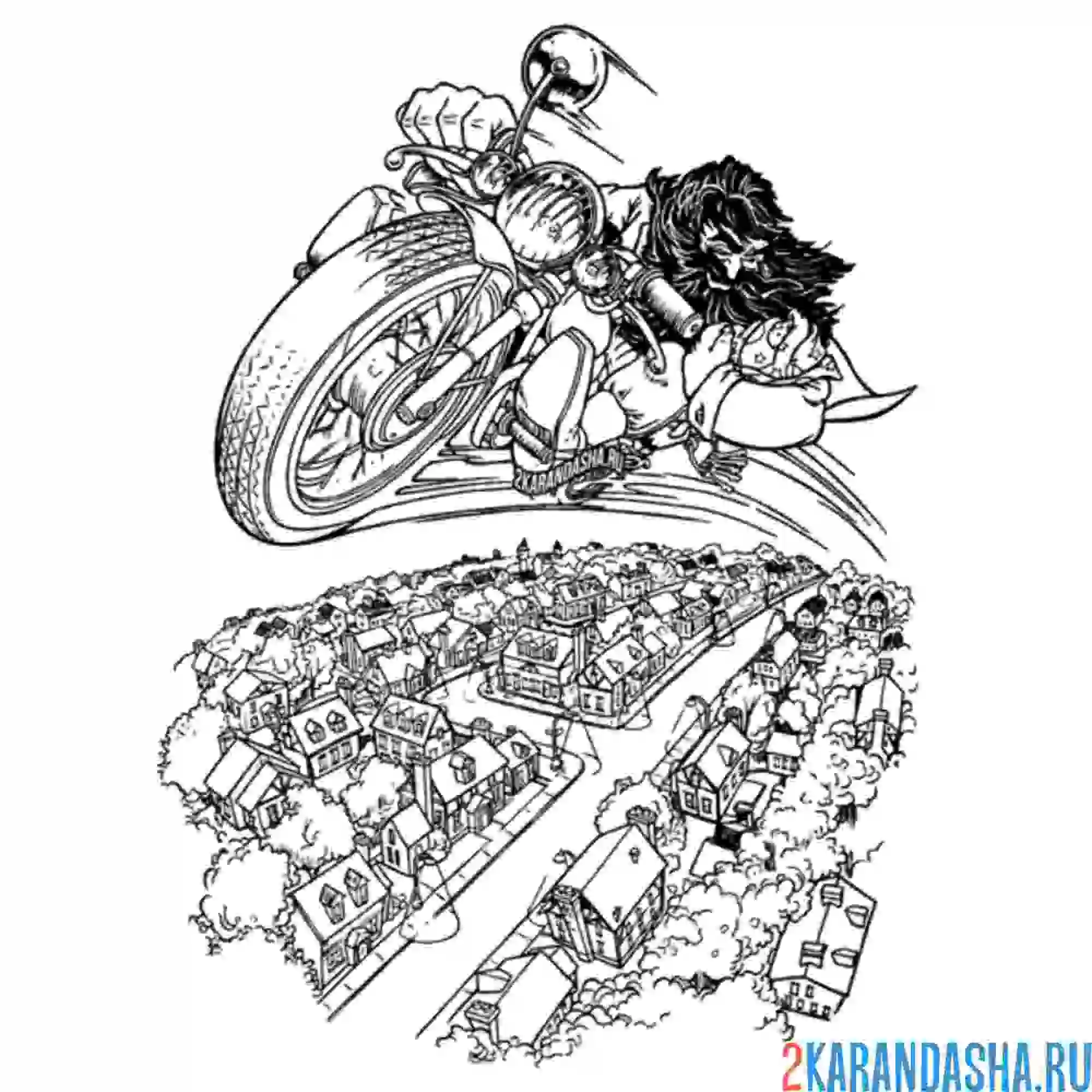 Раскраска хагрид летит на мотоцикле