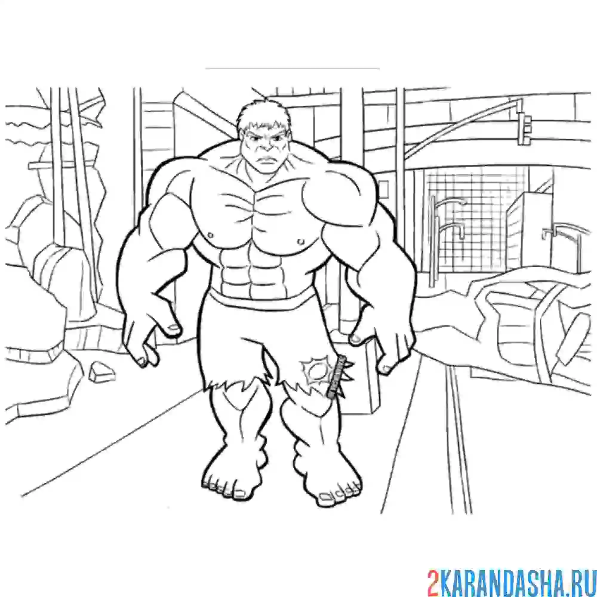 Раскраска халк шагает по городу
