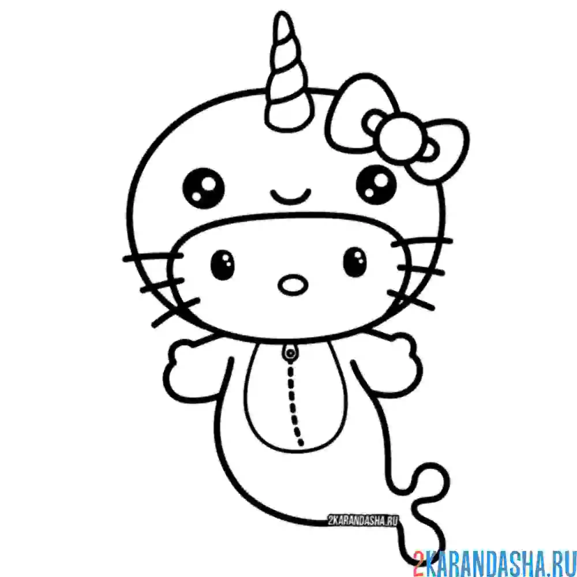 Раскраска хелло китти единорог-русалка