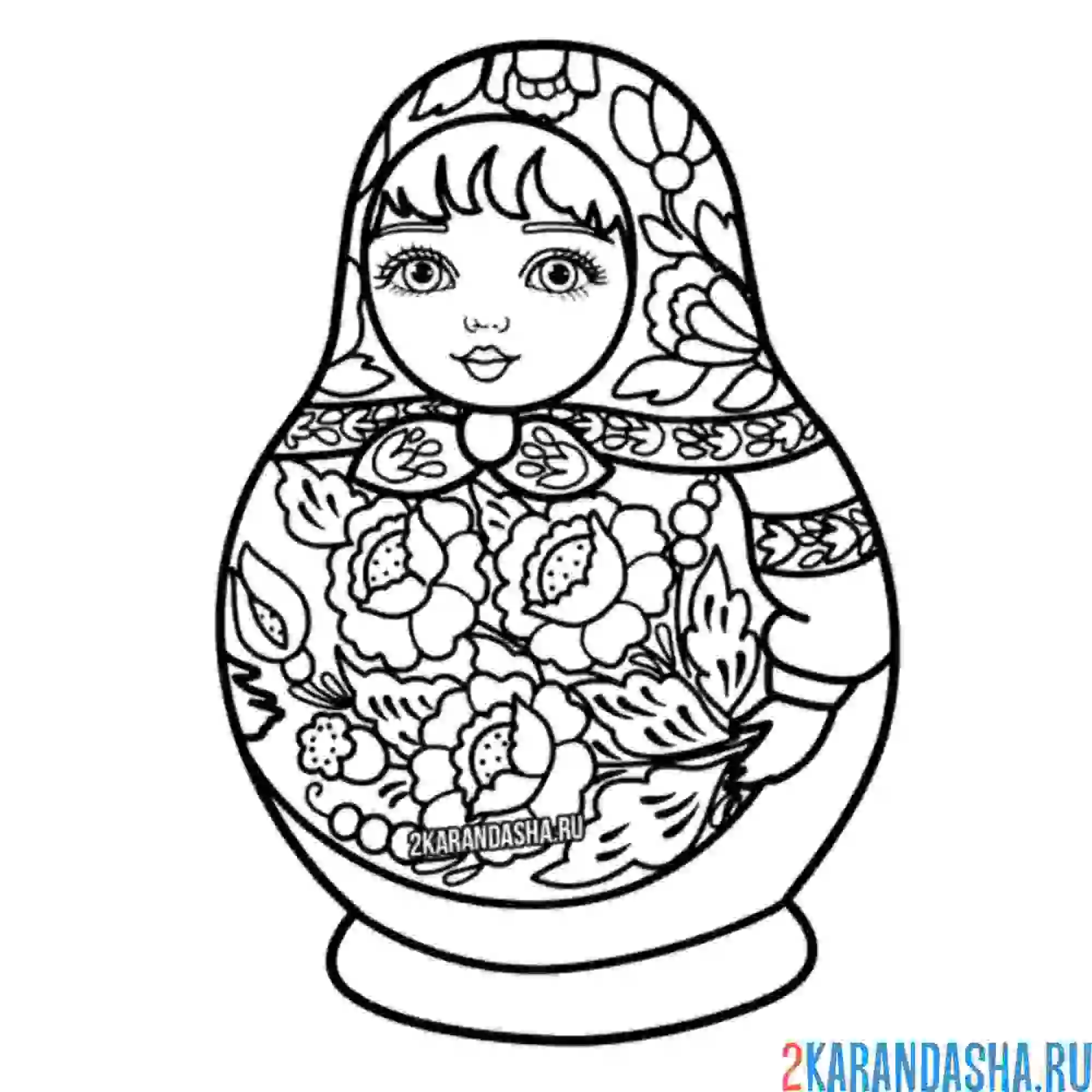 Раскраска хохлома матрешка