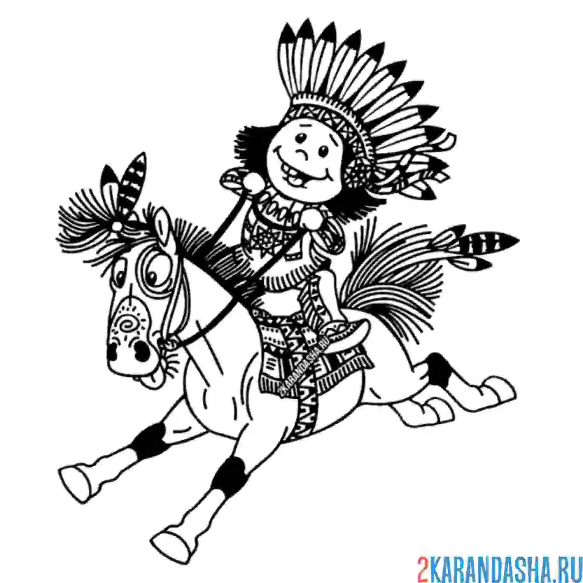 Раскраска индеец на лошади