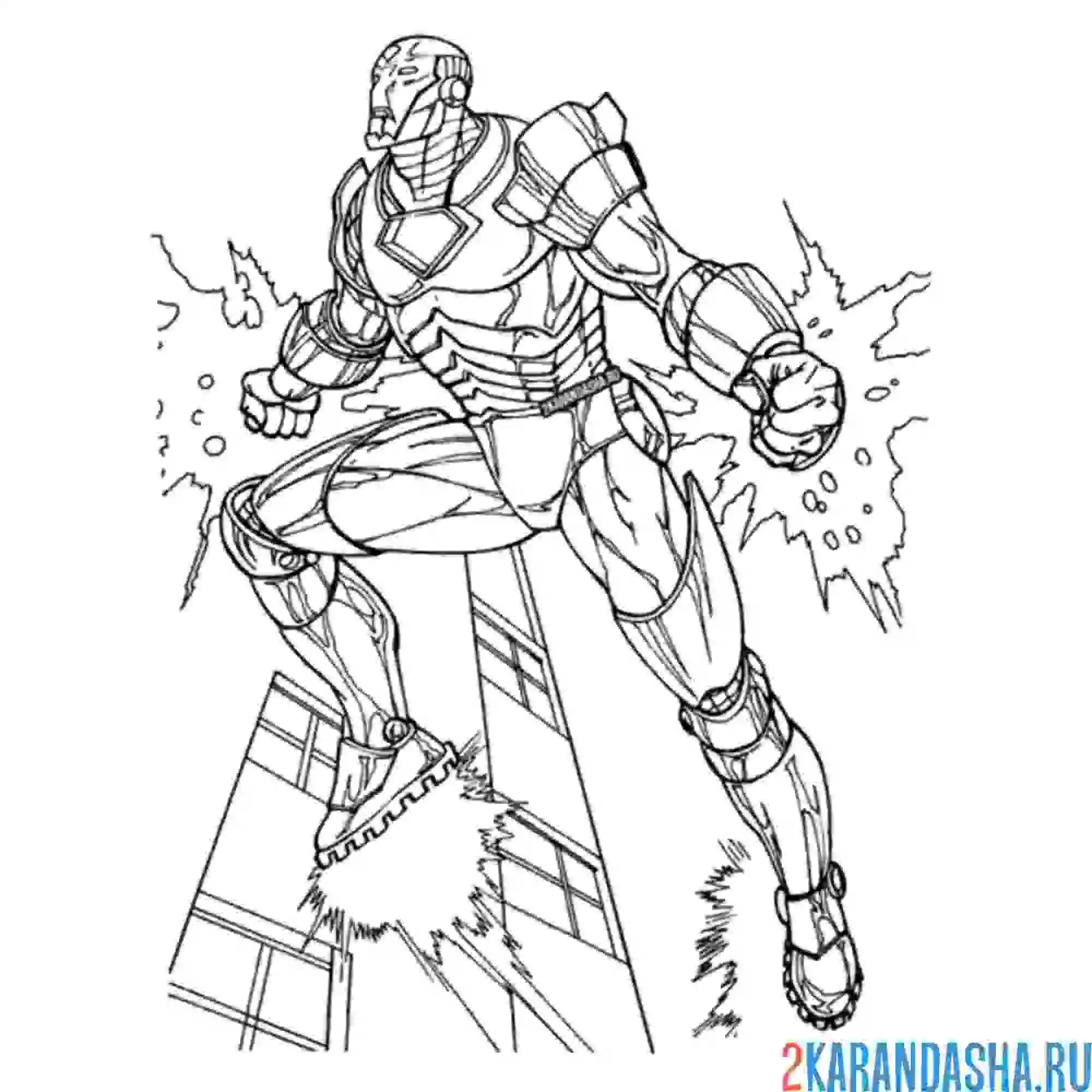 Раскраска железный человек взлетает в небо