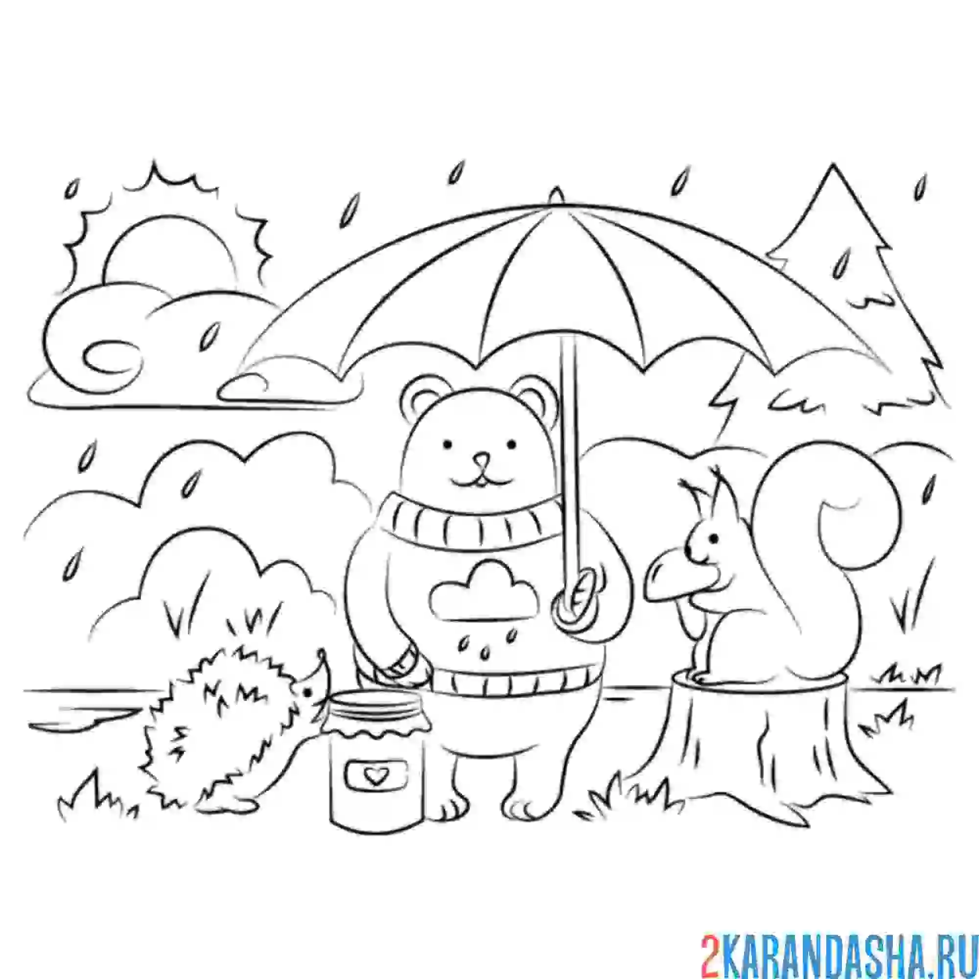 Раскраска животные в осеннем лесу