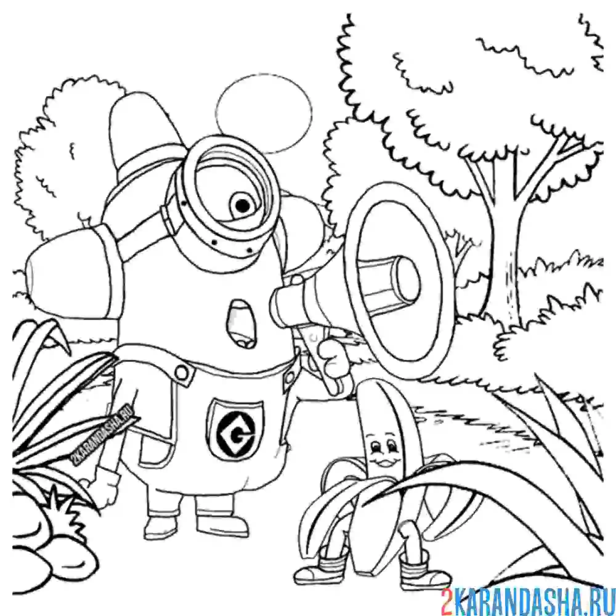 Раскраска карл в лесу с бананом