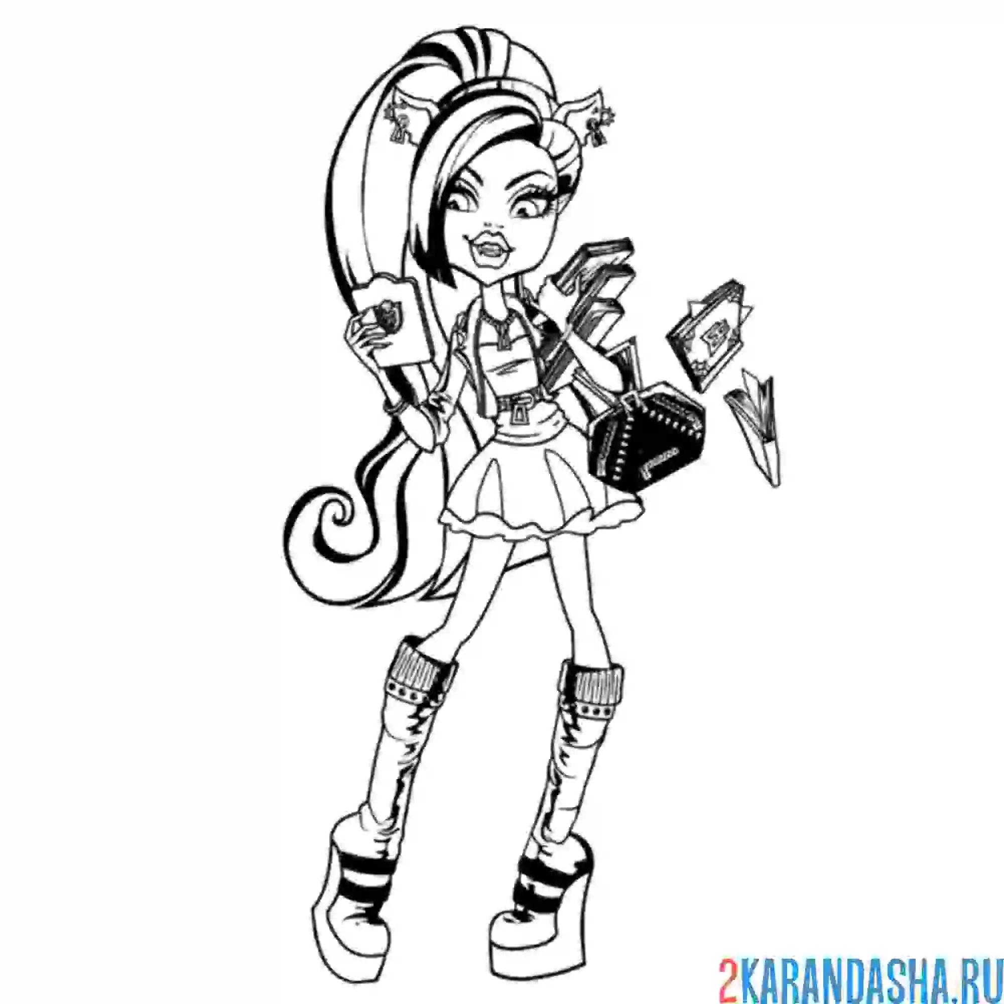 Раскраска клодин вульф с хвостиком монстр хай