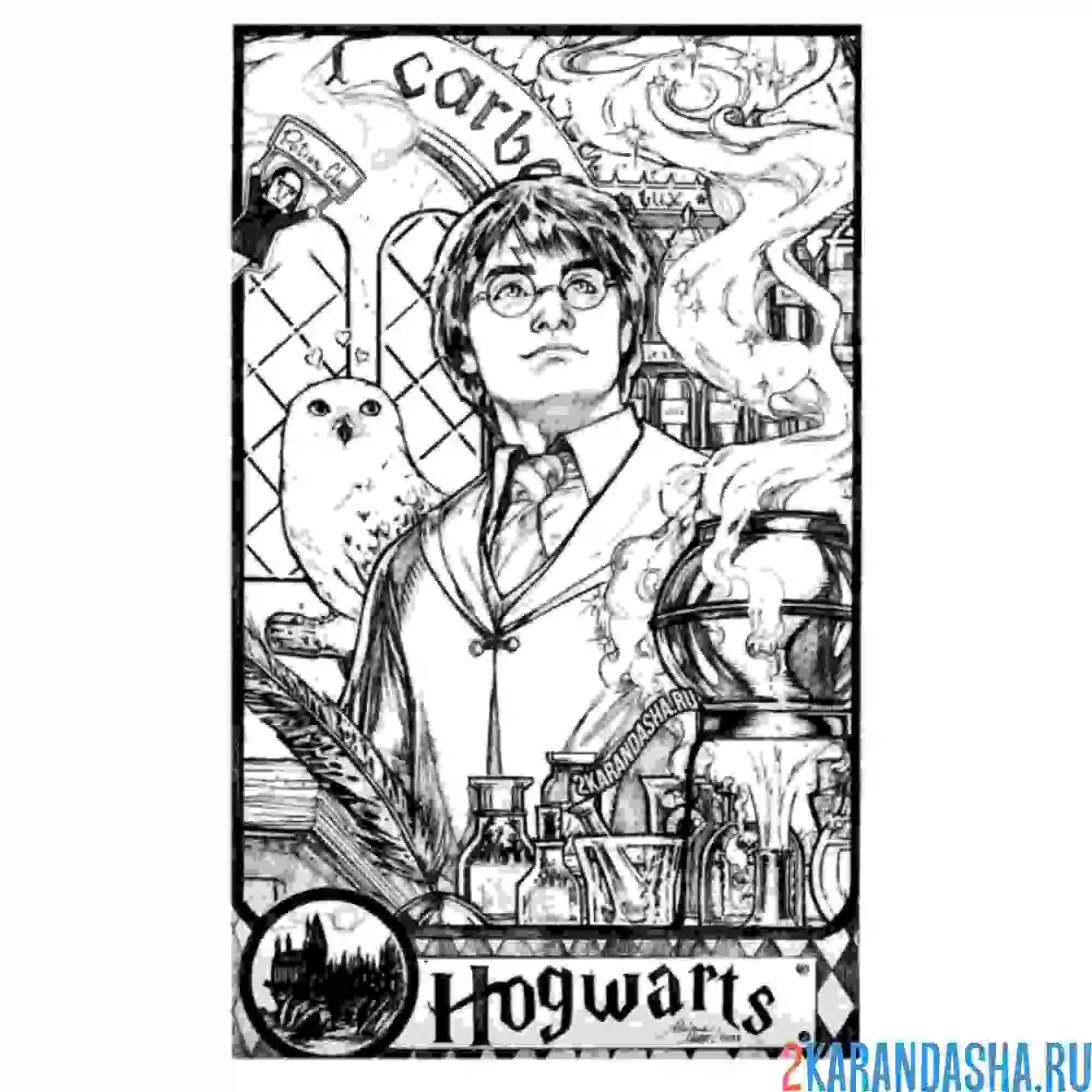 Раскраска коллаж гарри поттер