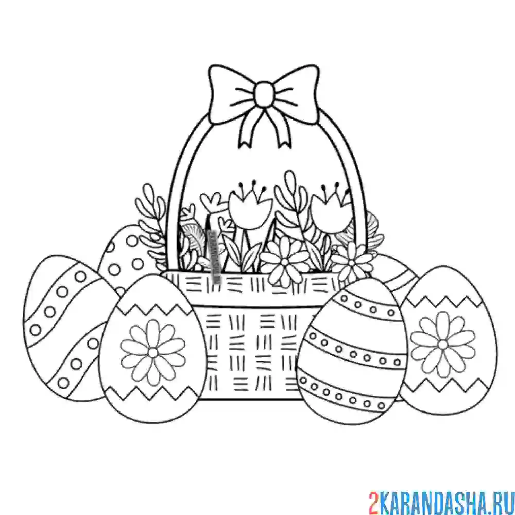 Раскраска корзинка с пасхальными яйцами