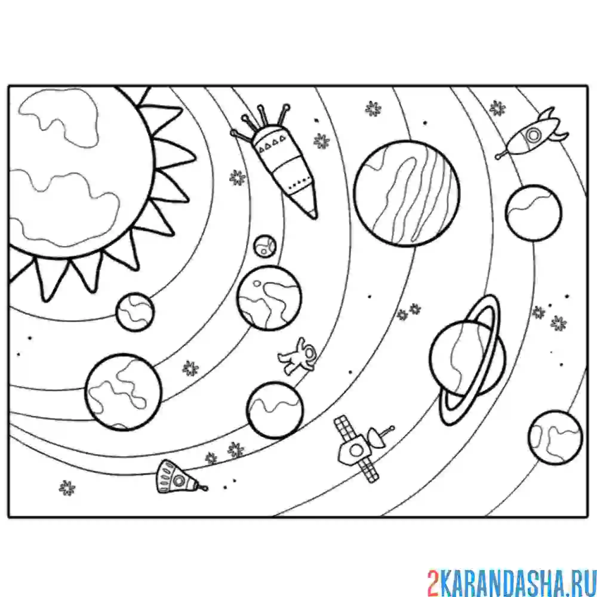Раскраска космос и планеты ракеты