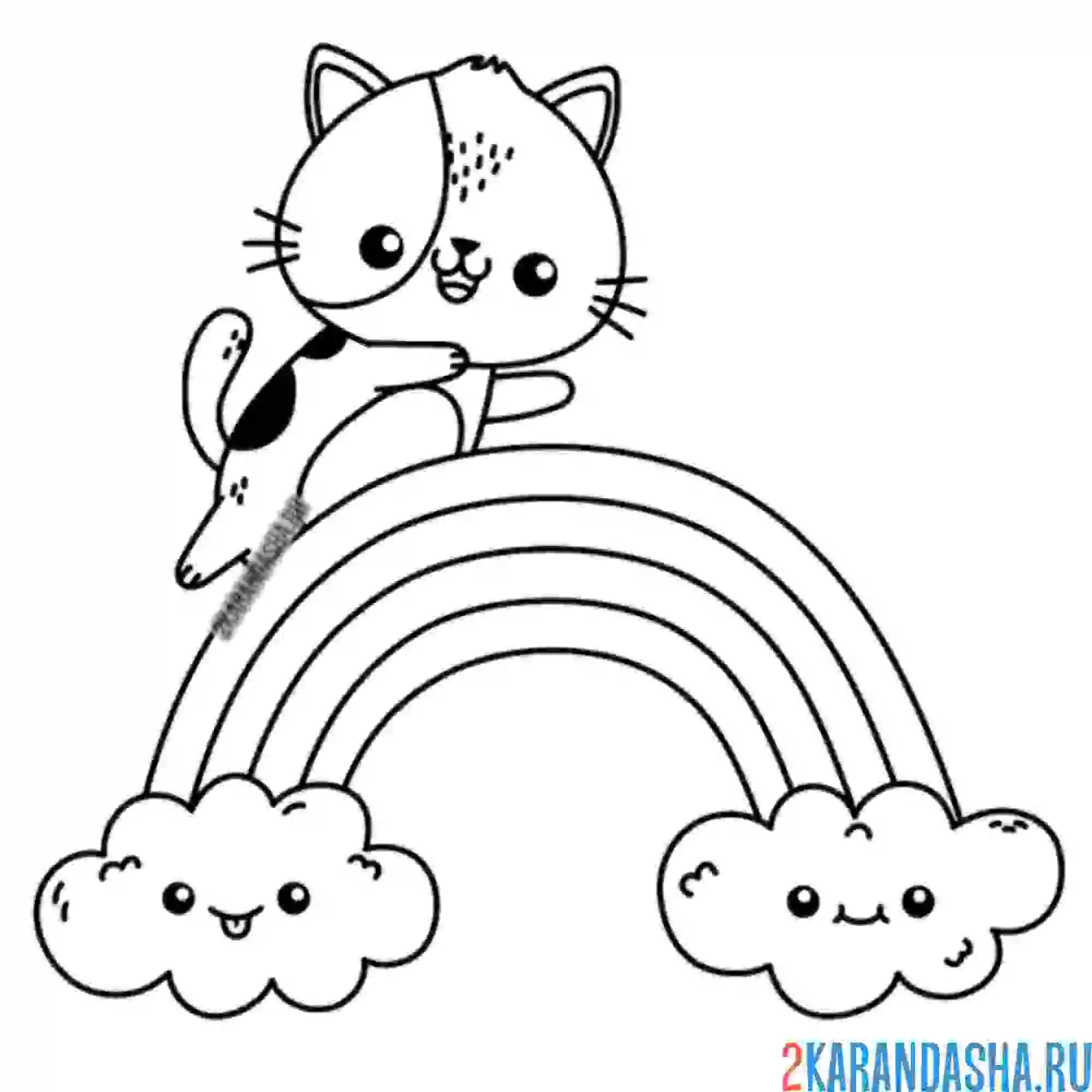 Раскраска котик на радуге