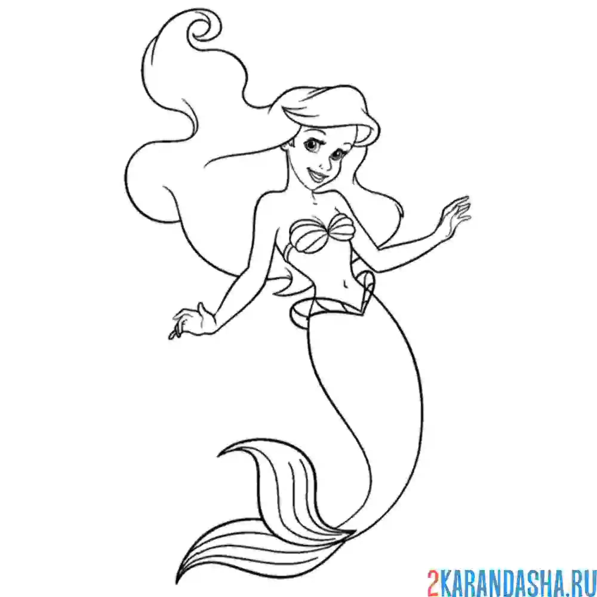 Раскраска красивая ариэль русалочка